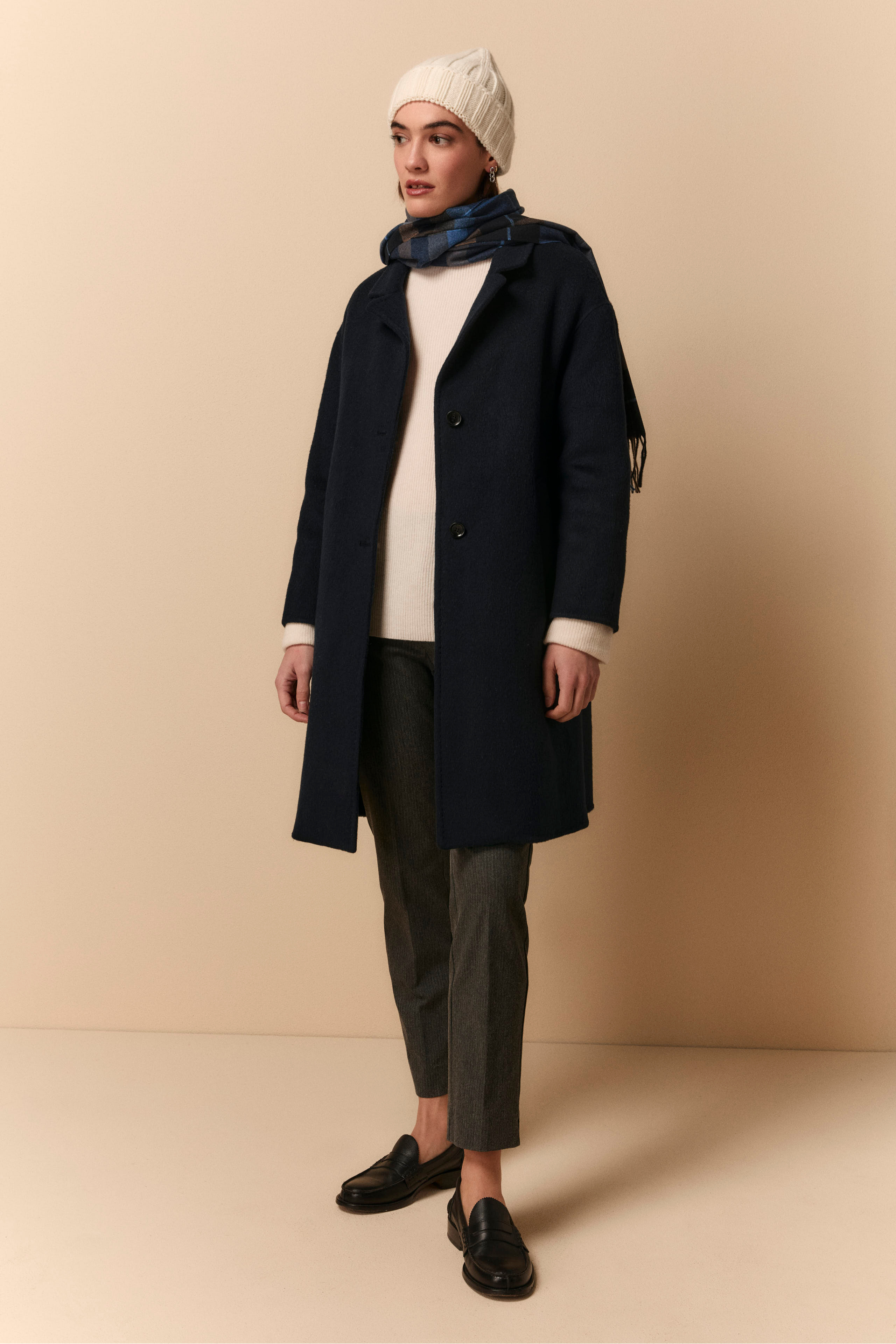 Midi Wool Coat with Padding - BLUE