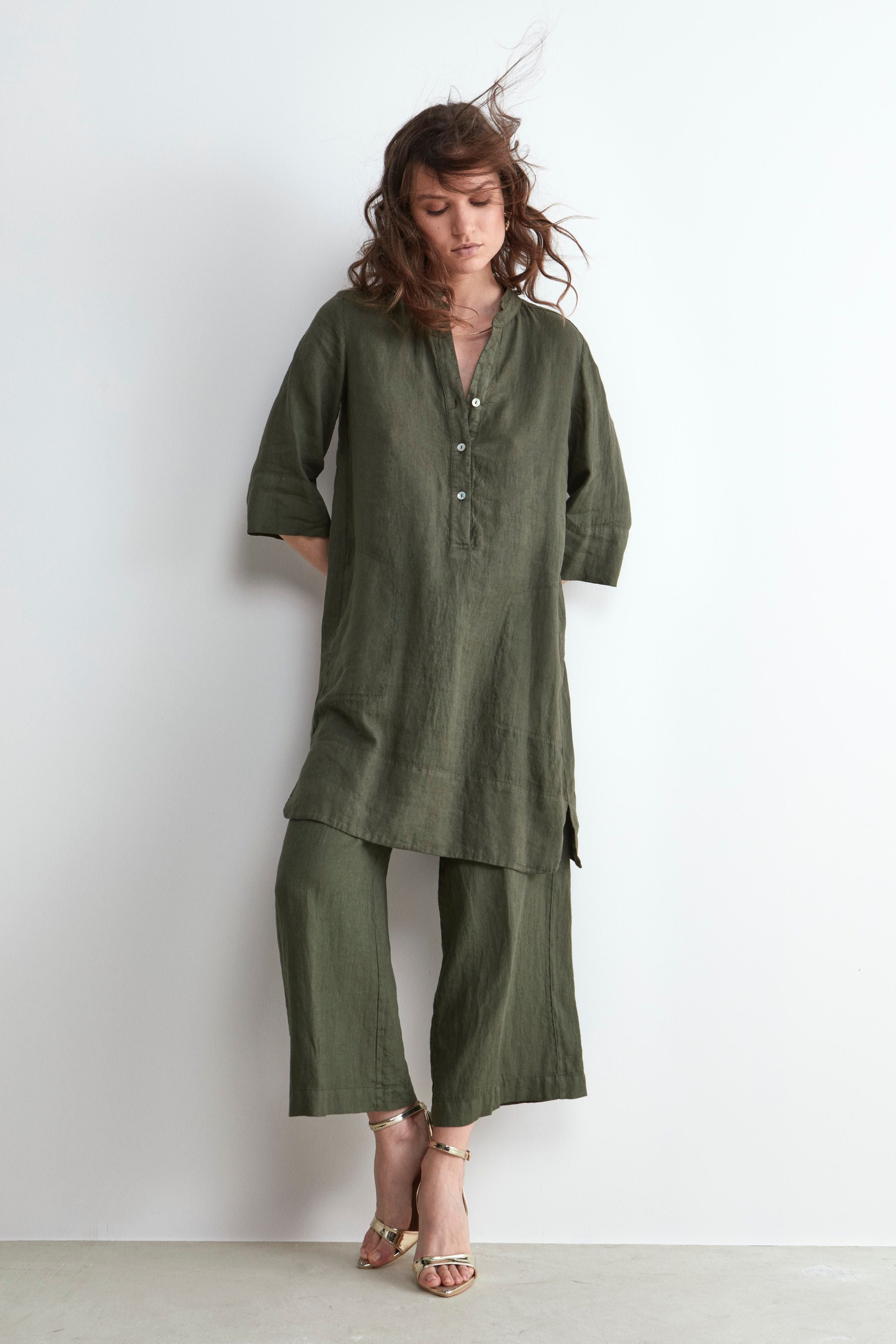 Soft Linen Dress - Brown