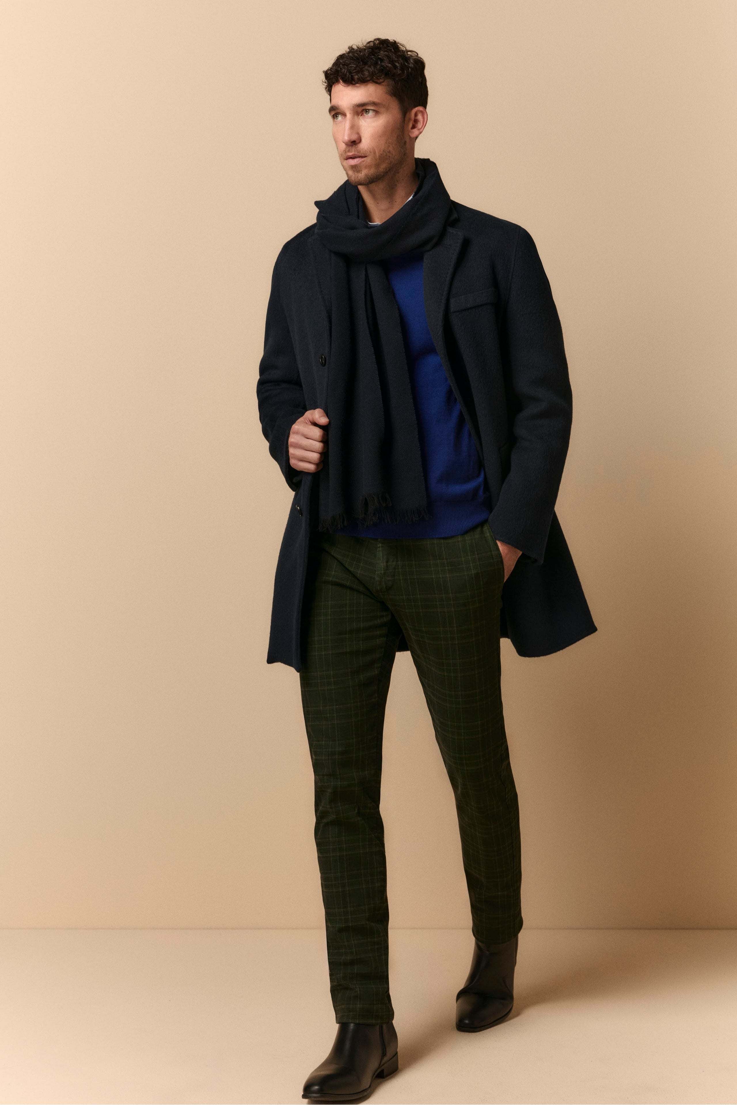 Wool Coat with Down Vest - BLUE