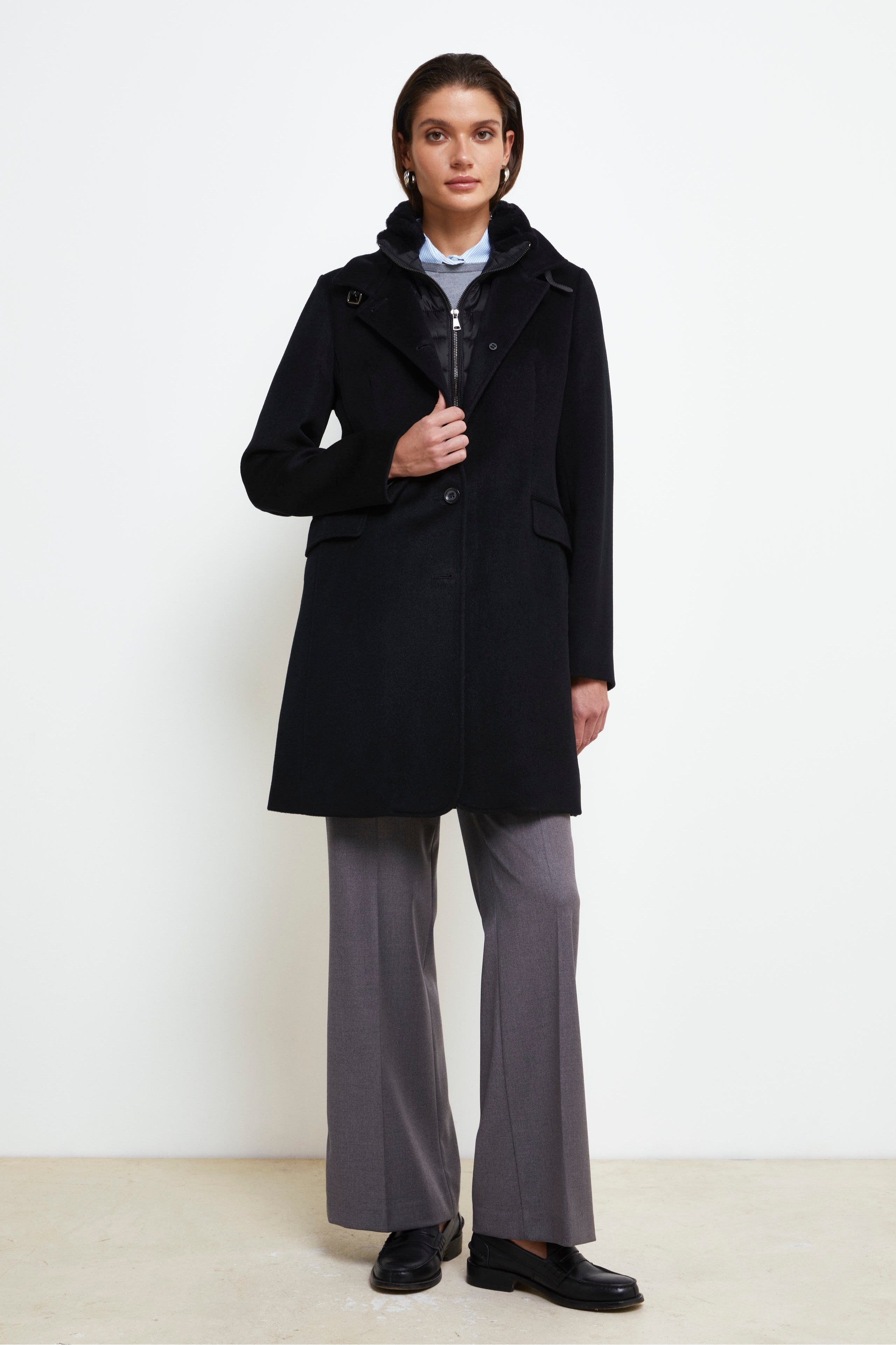 Midi Wool Coat - BLACK