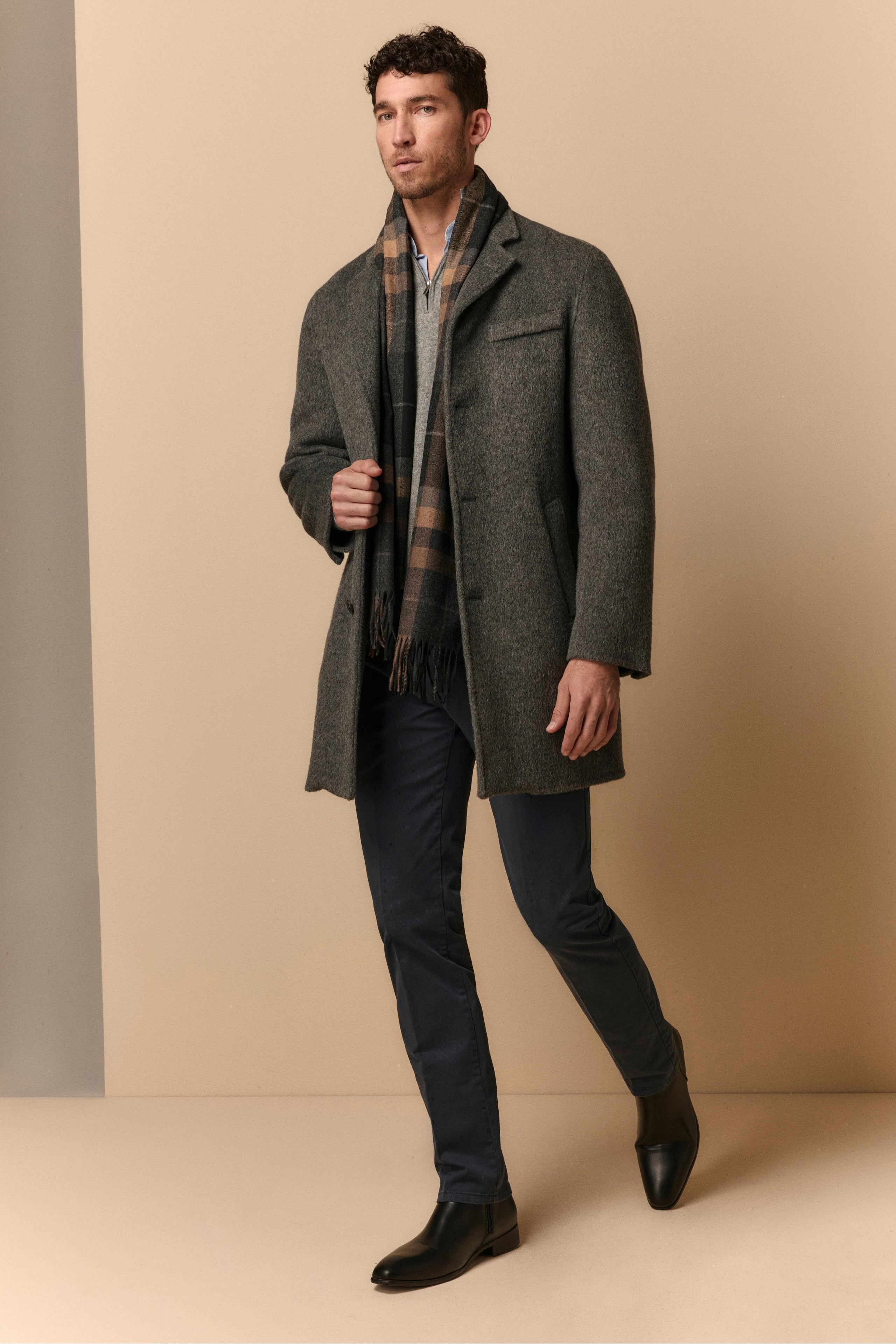 Wool Coat with Down Vest - Dark grey