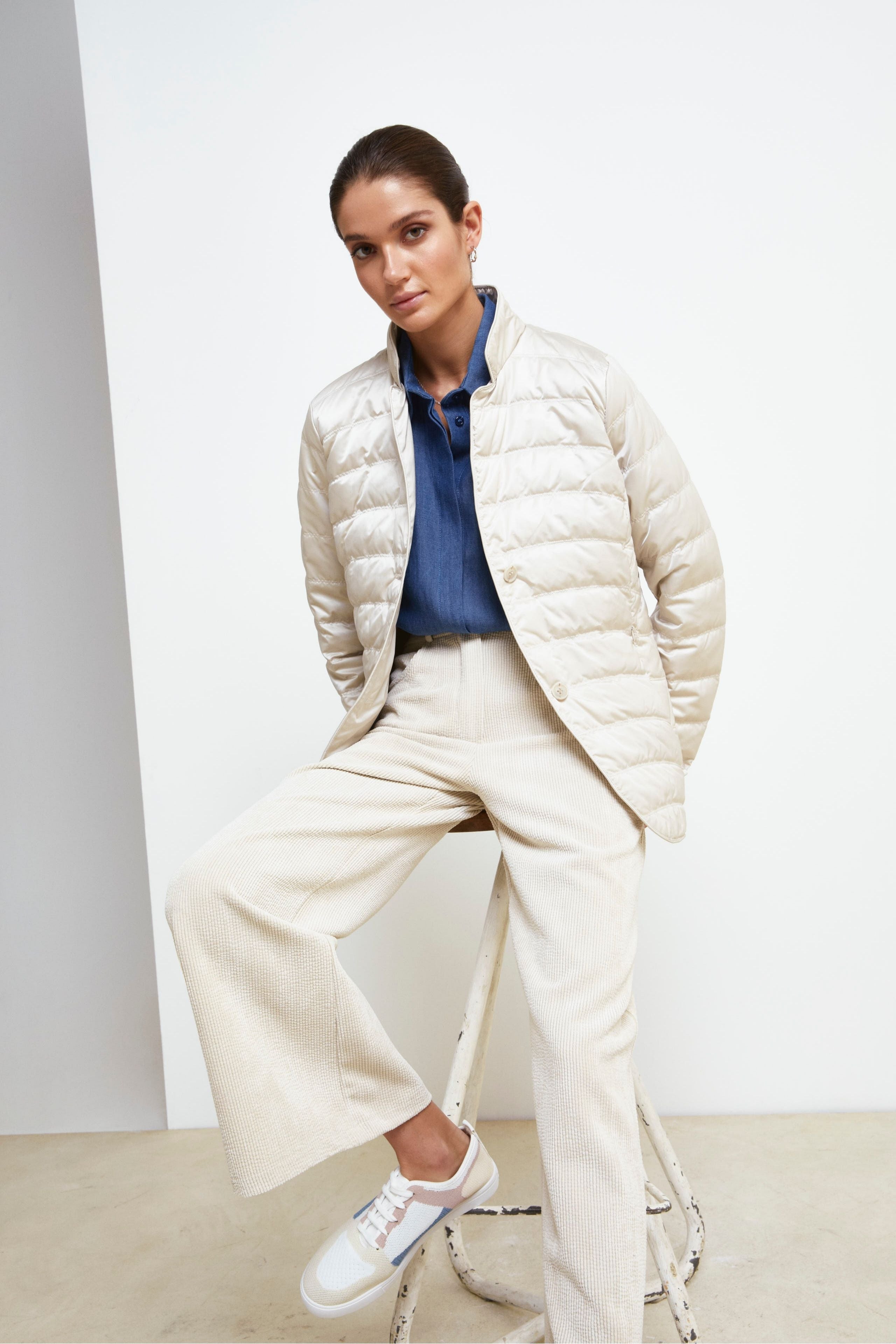 Padded Feather Jacket - CHALK WHITE