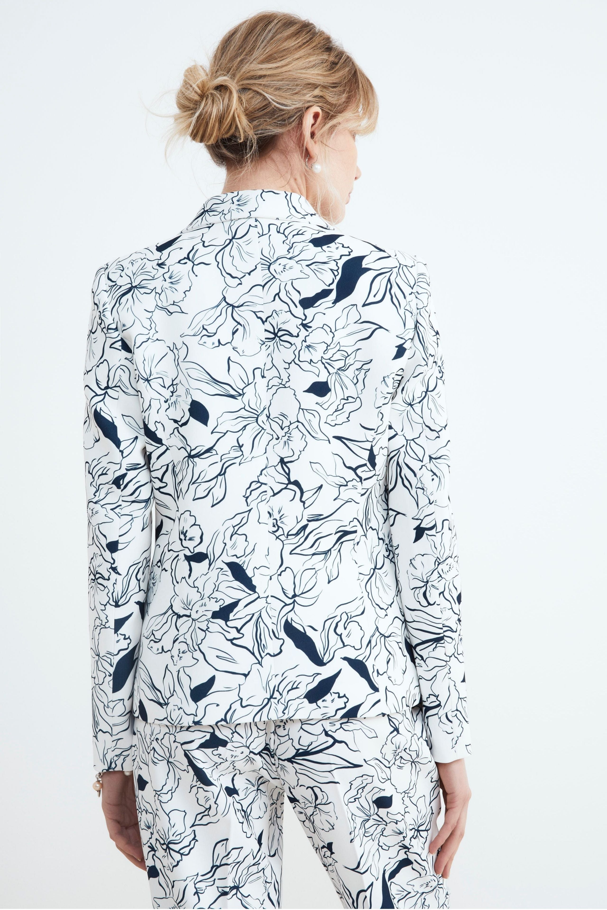 Veste fleurie à double boutonnage - Motif blanc-bleu