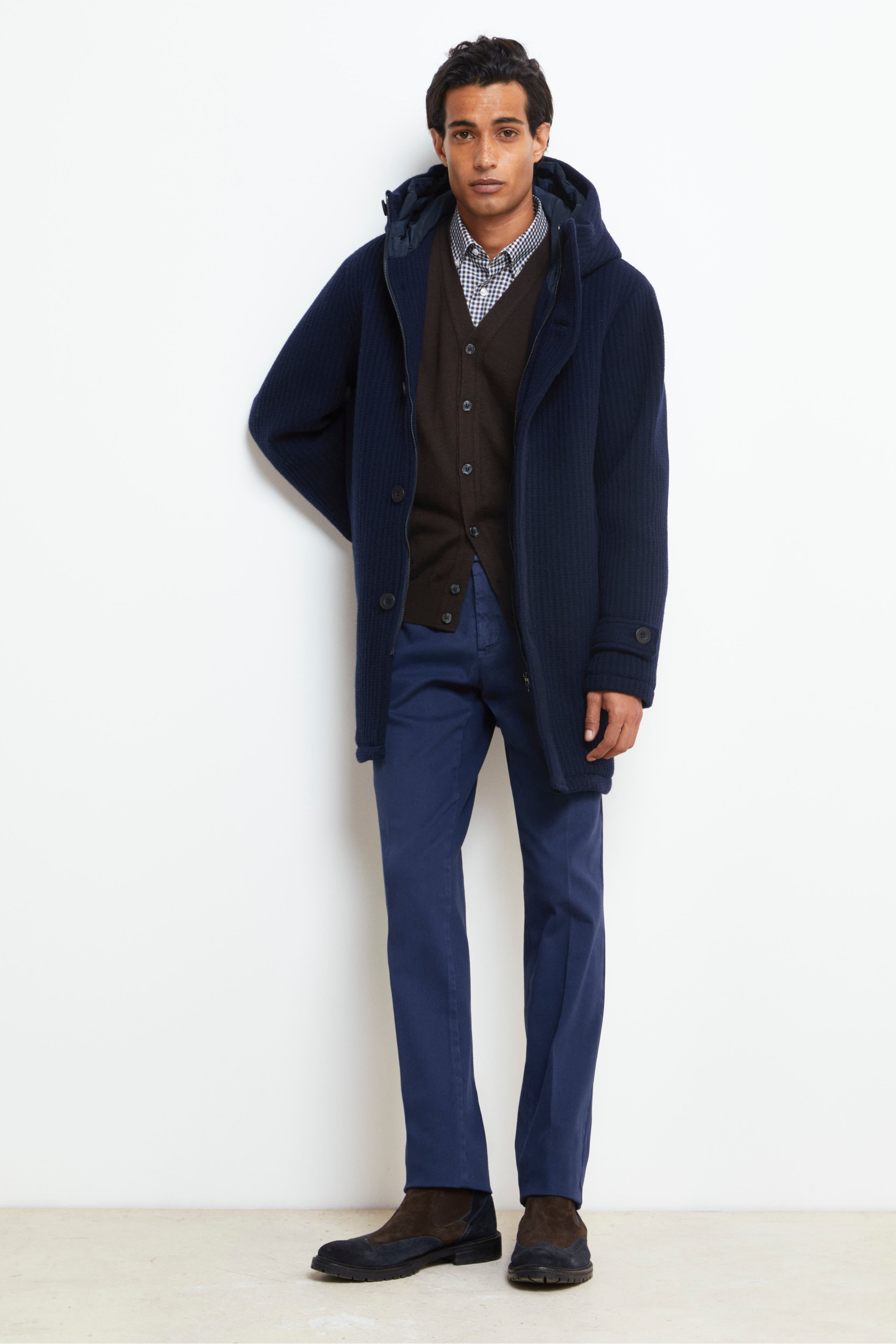 Wool Coat with Hood - BLUE