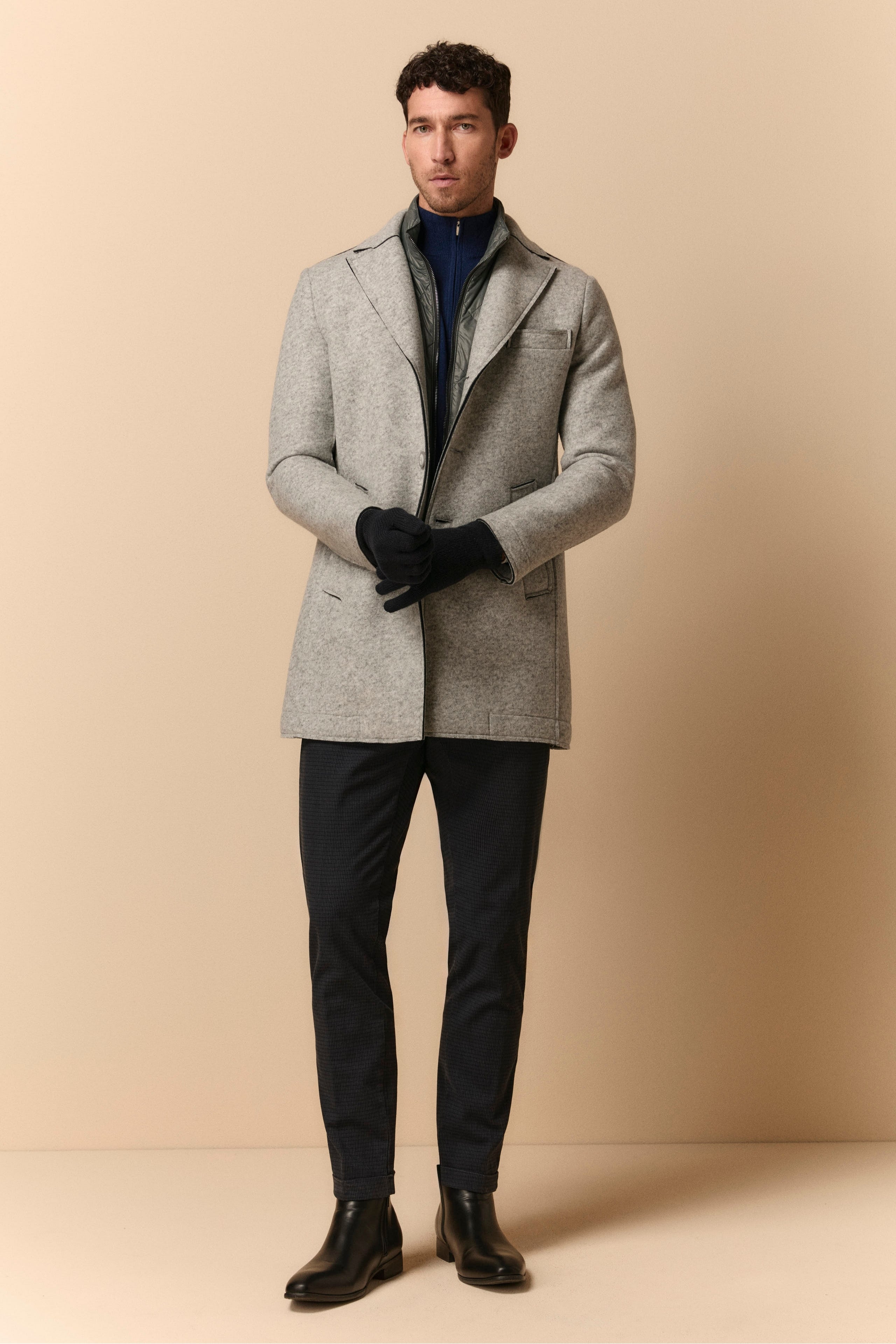 Raw-Cut Coat with Vest - Light grey