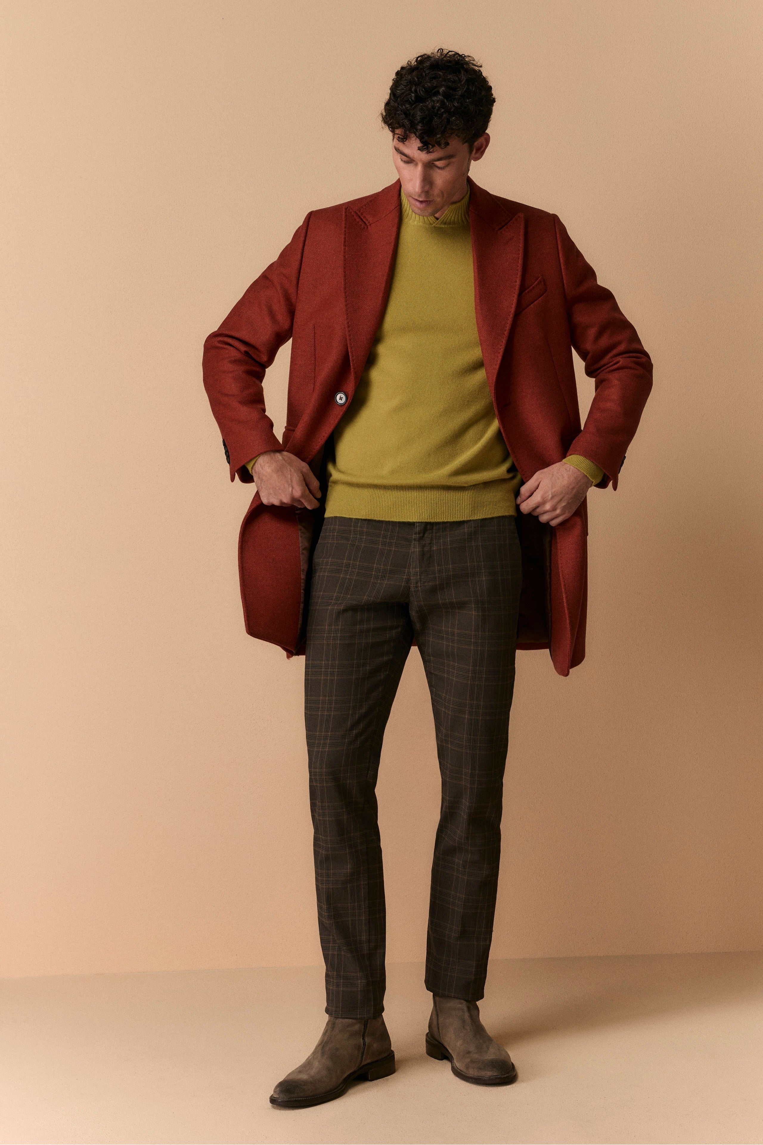 Twill Coat in Wool - Brick red