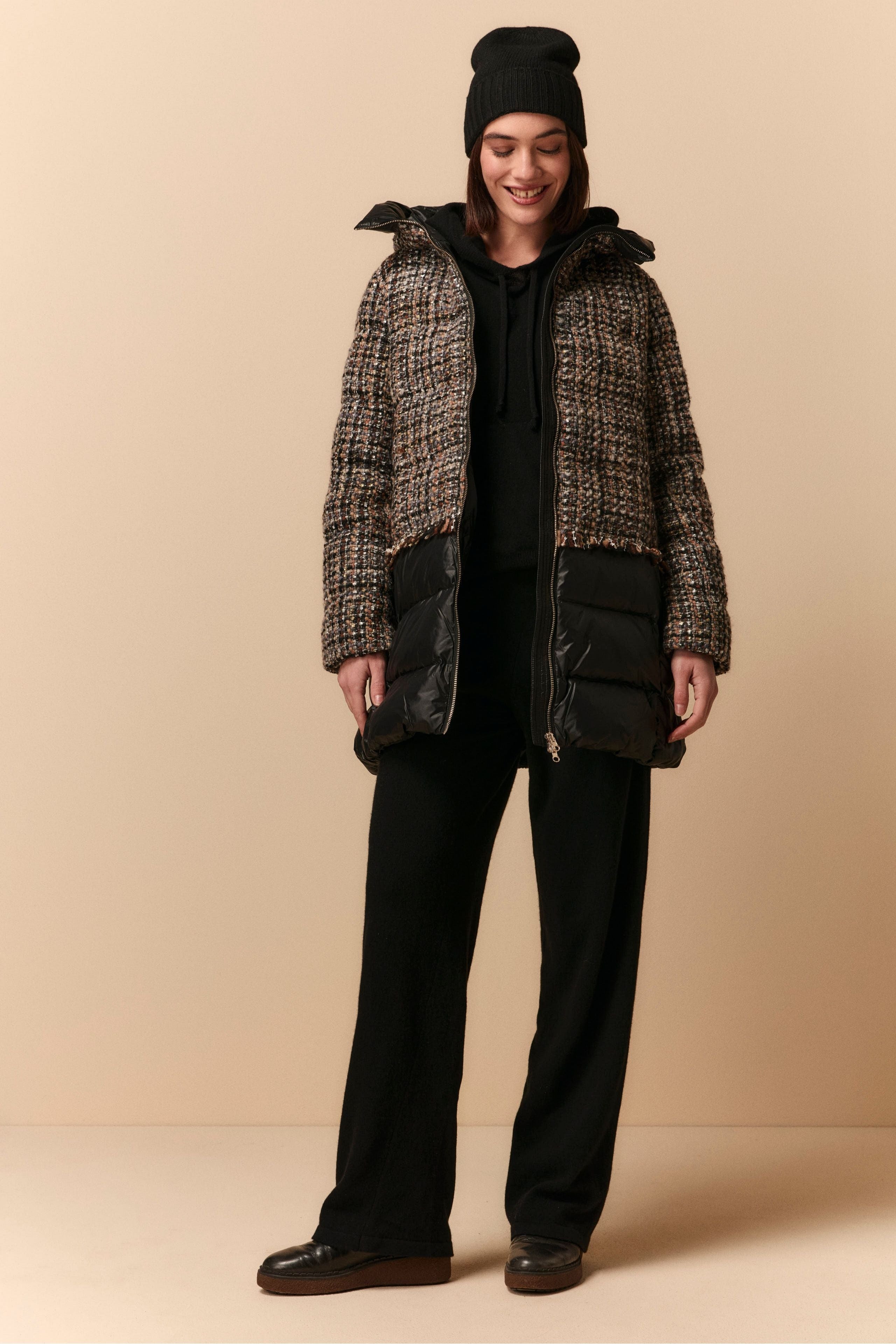 Double-Fabric Bouclé Jacket - BLACK