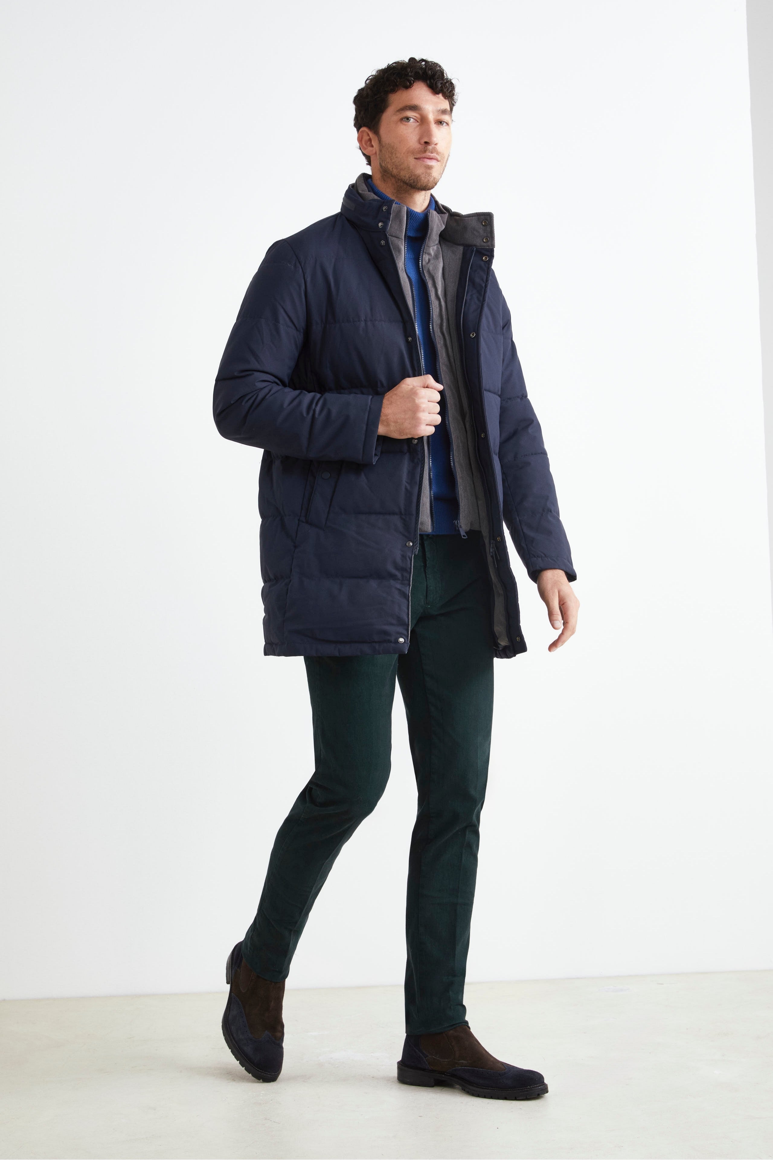 Long Quilted Coat - BLUE