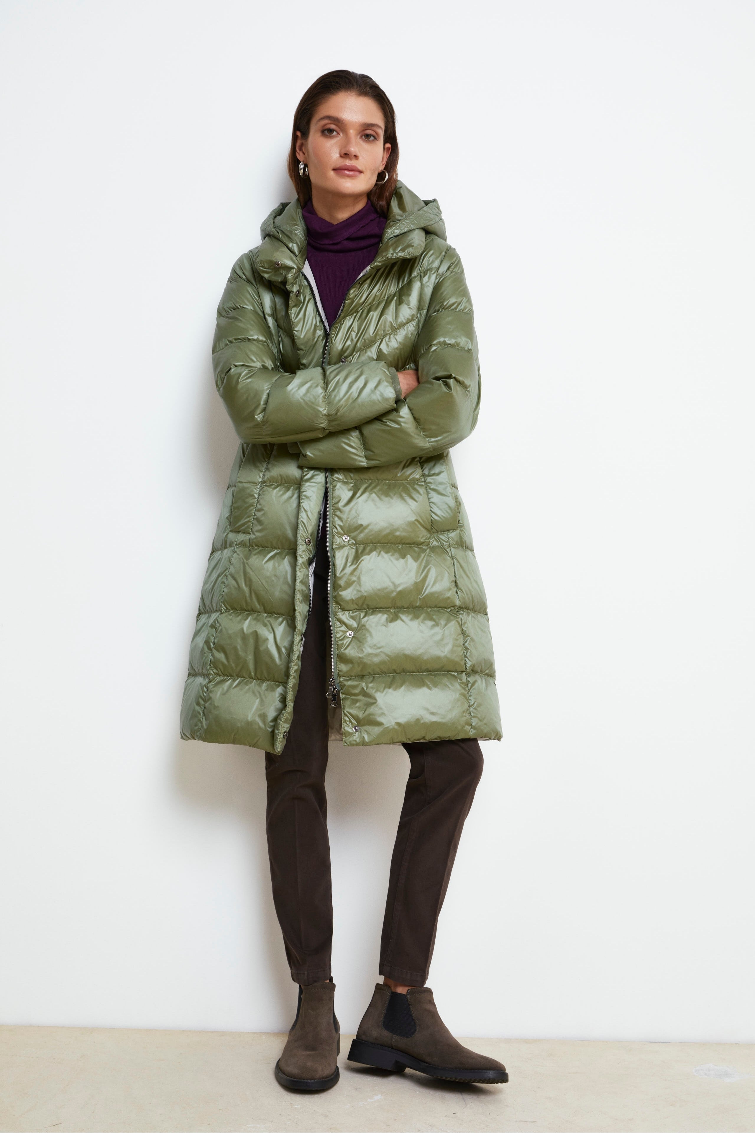 Hooded Down Jacket - Sage green