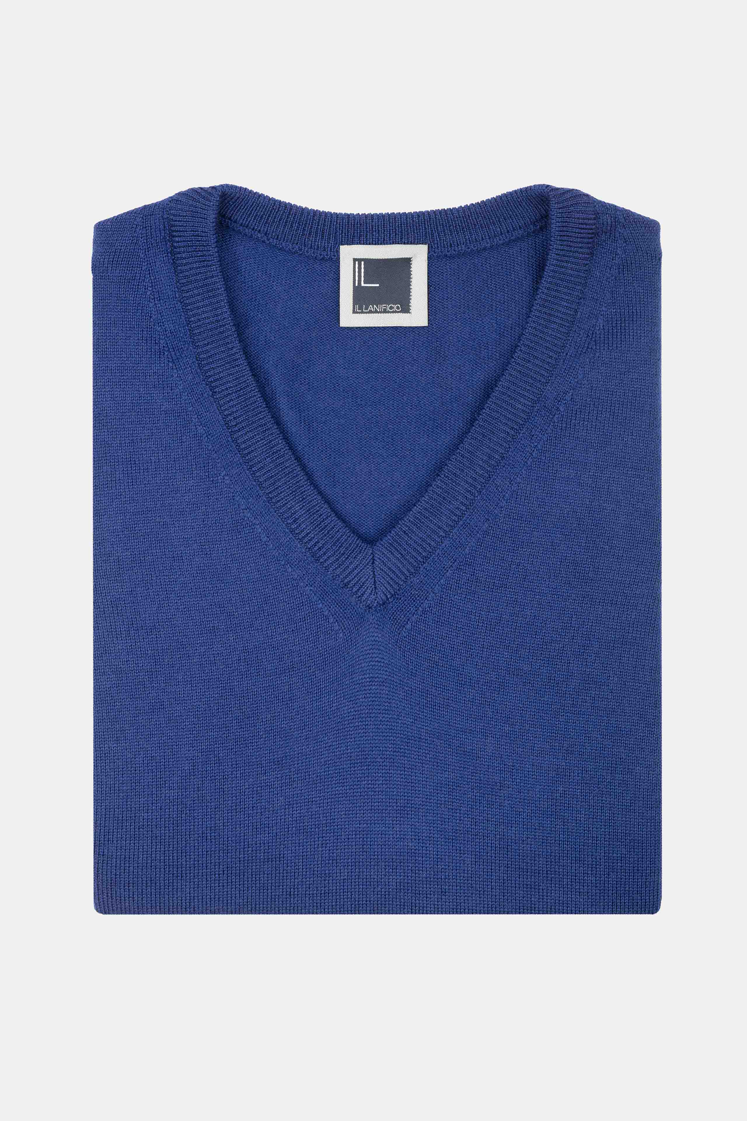 Wool V-neck jumper - Medium blue