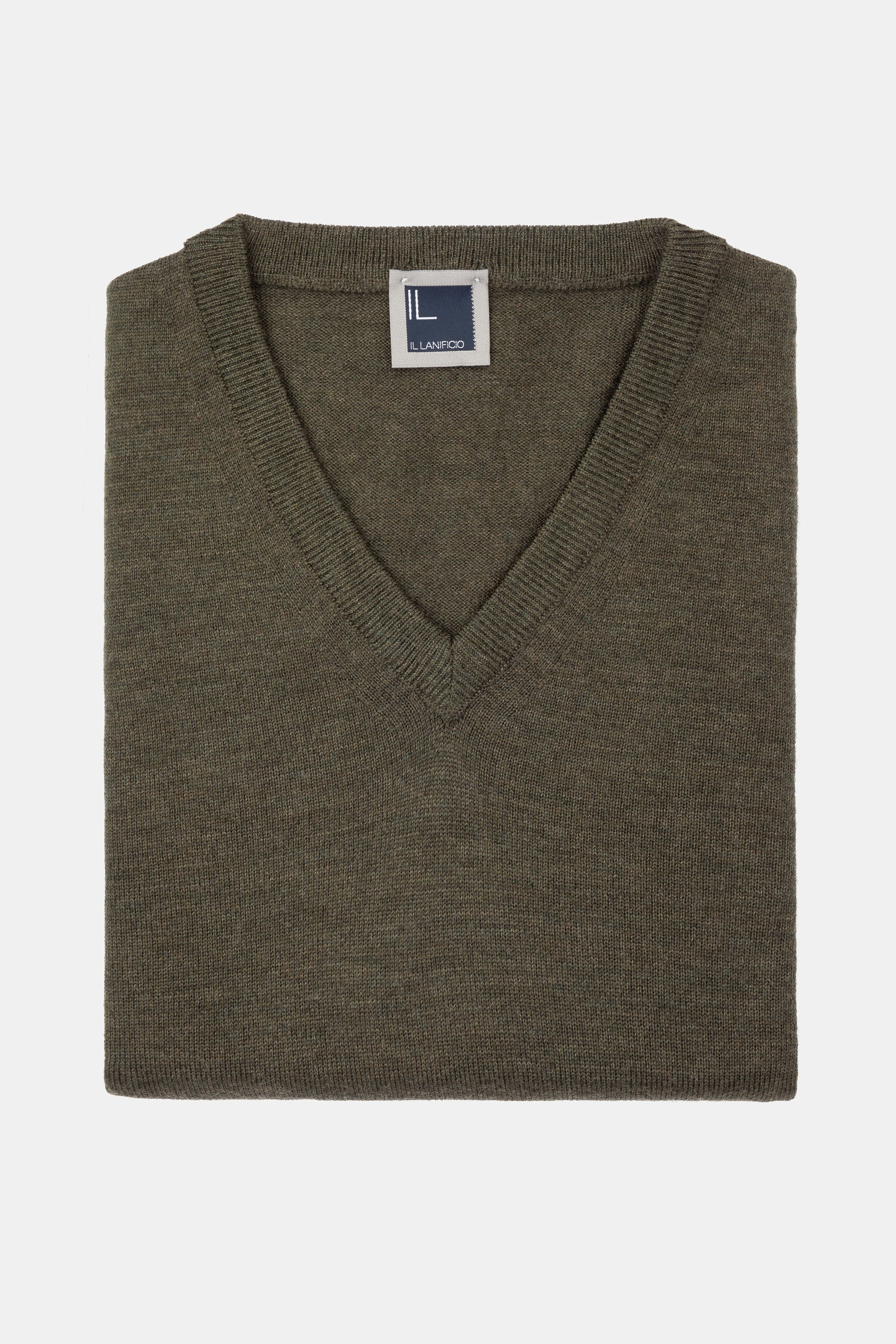 Wool V-neck jumper - Military green