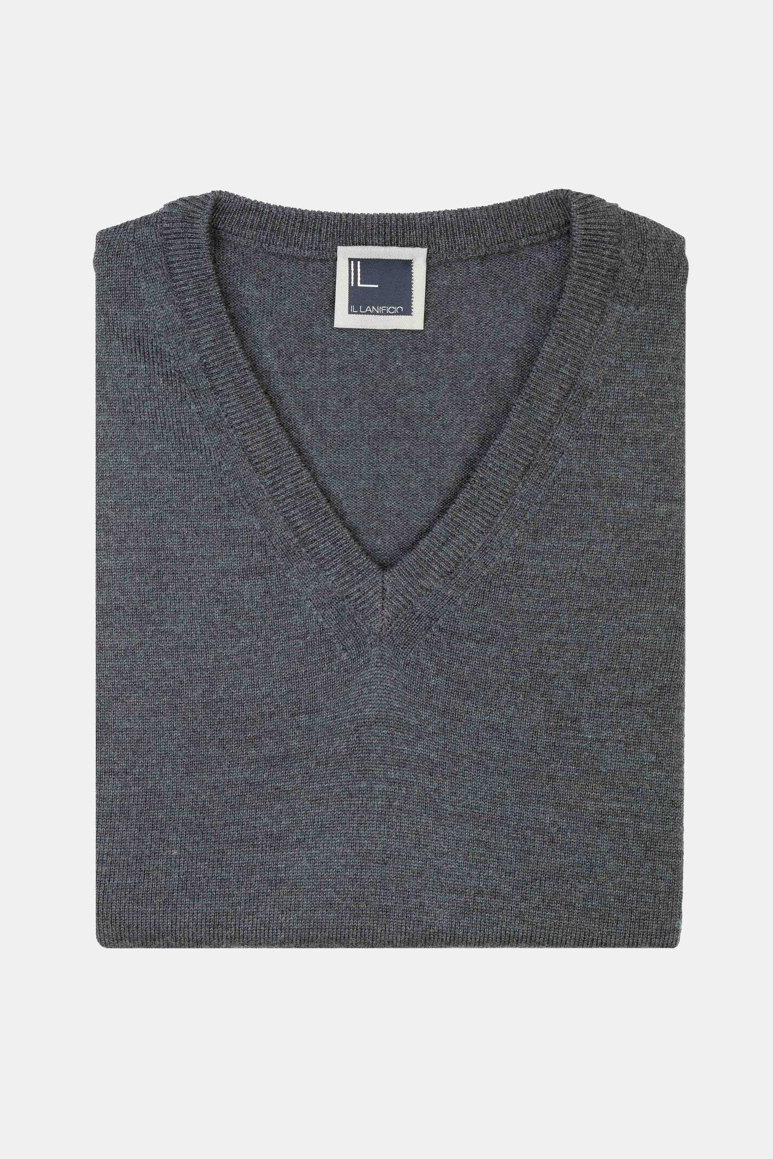 Pull col en V en laine - Gris anthracite