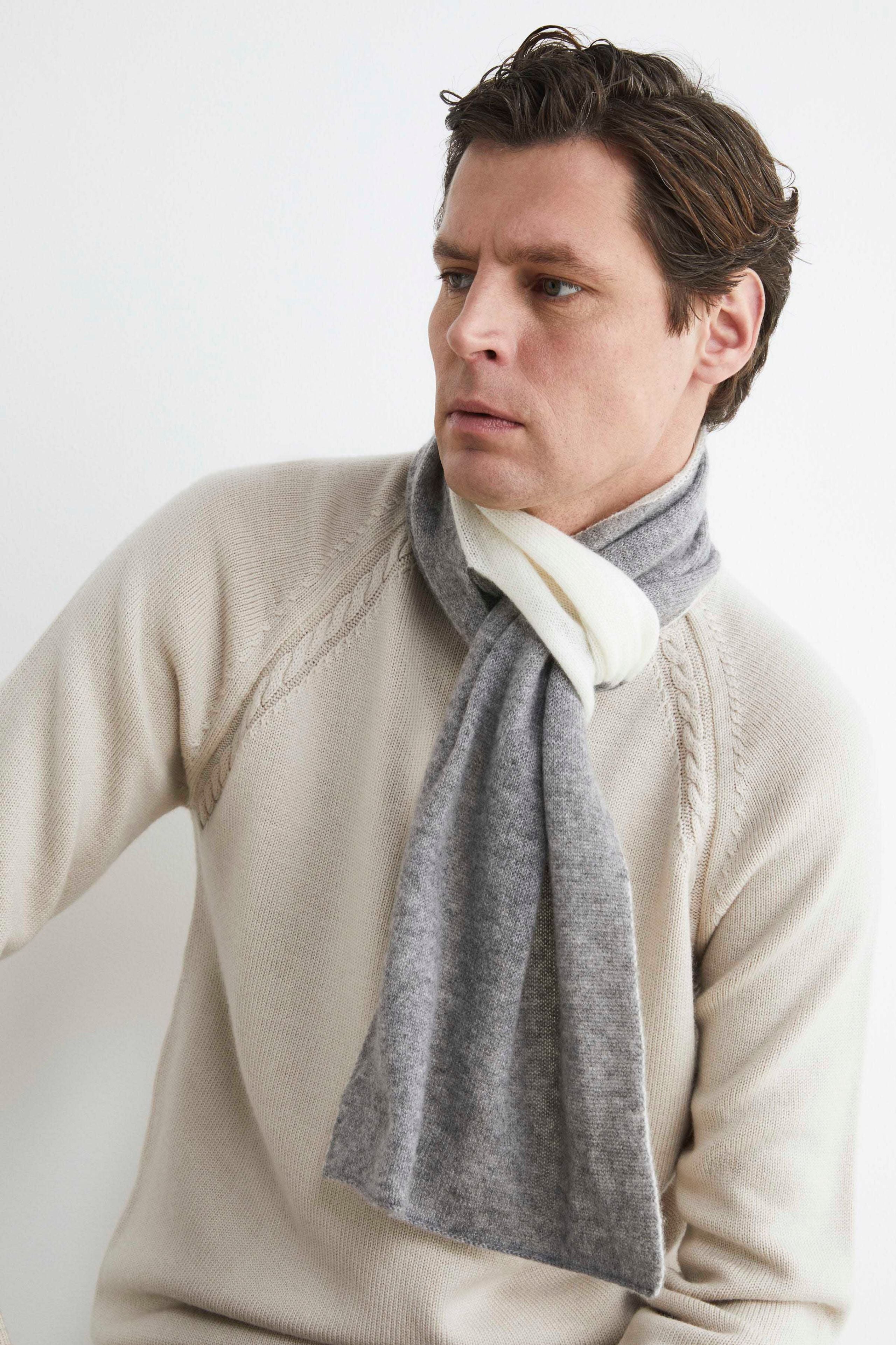 Bicolor cashmere knit collar - Cream-Medium grey