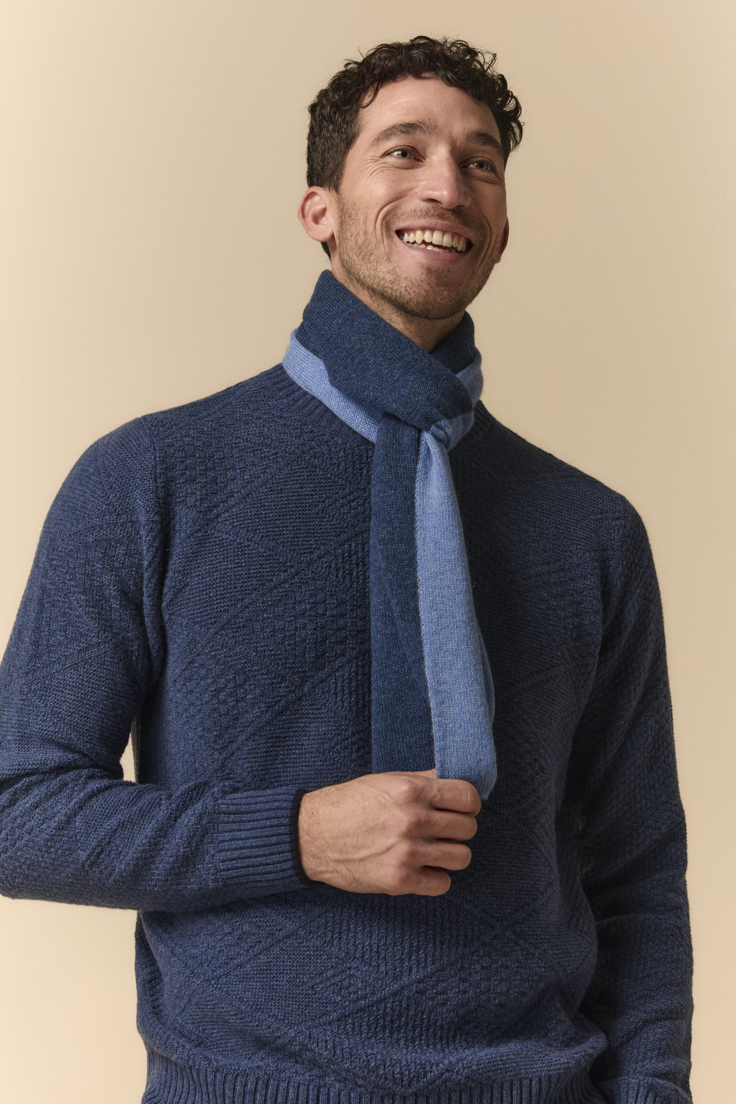 Bicolor cashmere knit collar - Denim-Blue melange