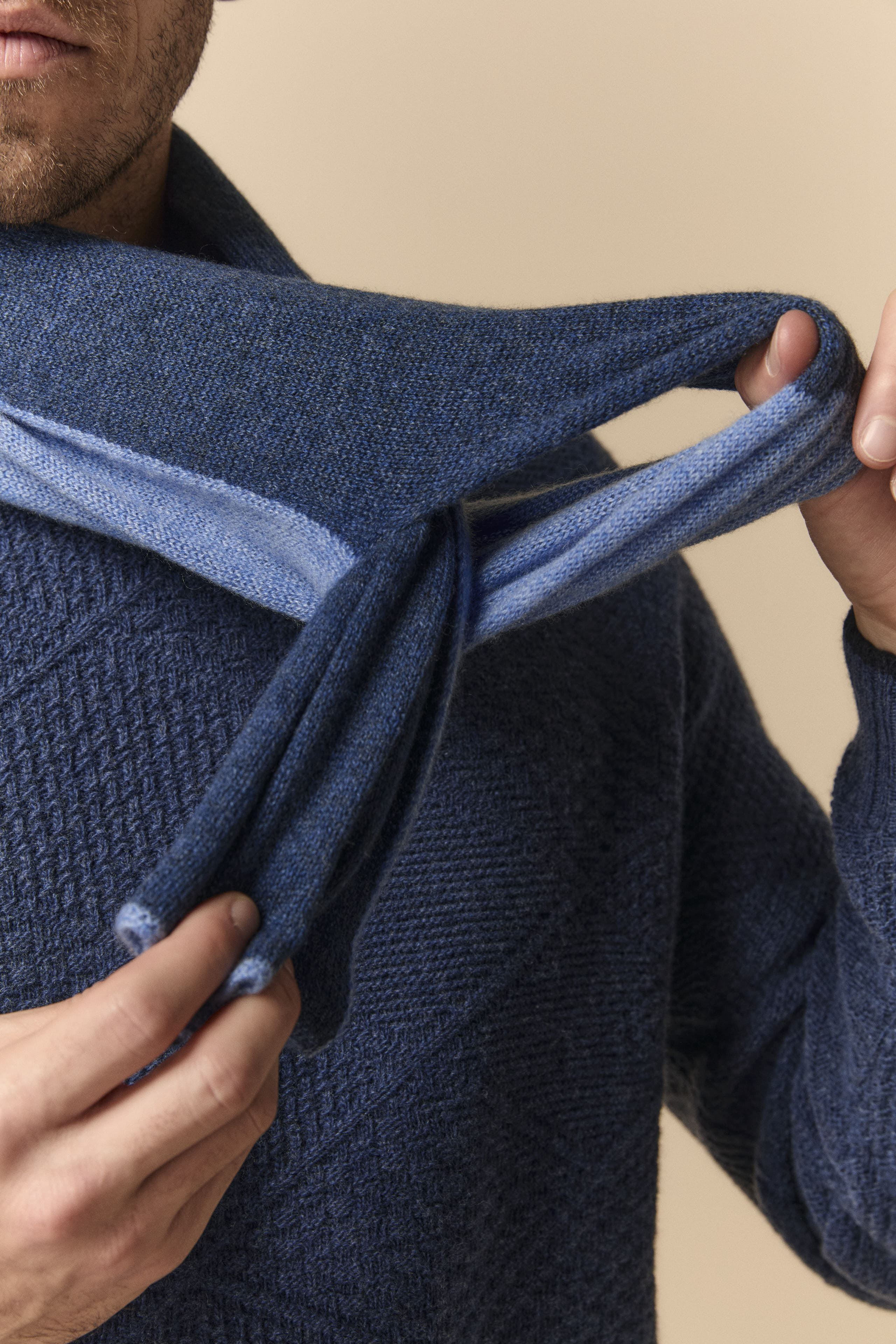 Bicolor cashmere knit collar - Denim-Blue melange