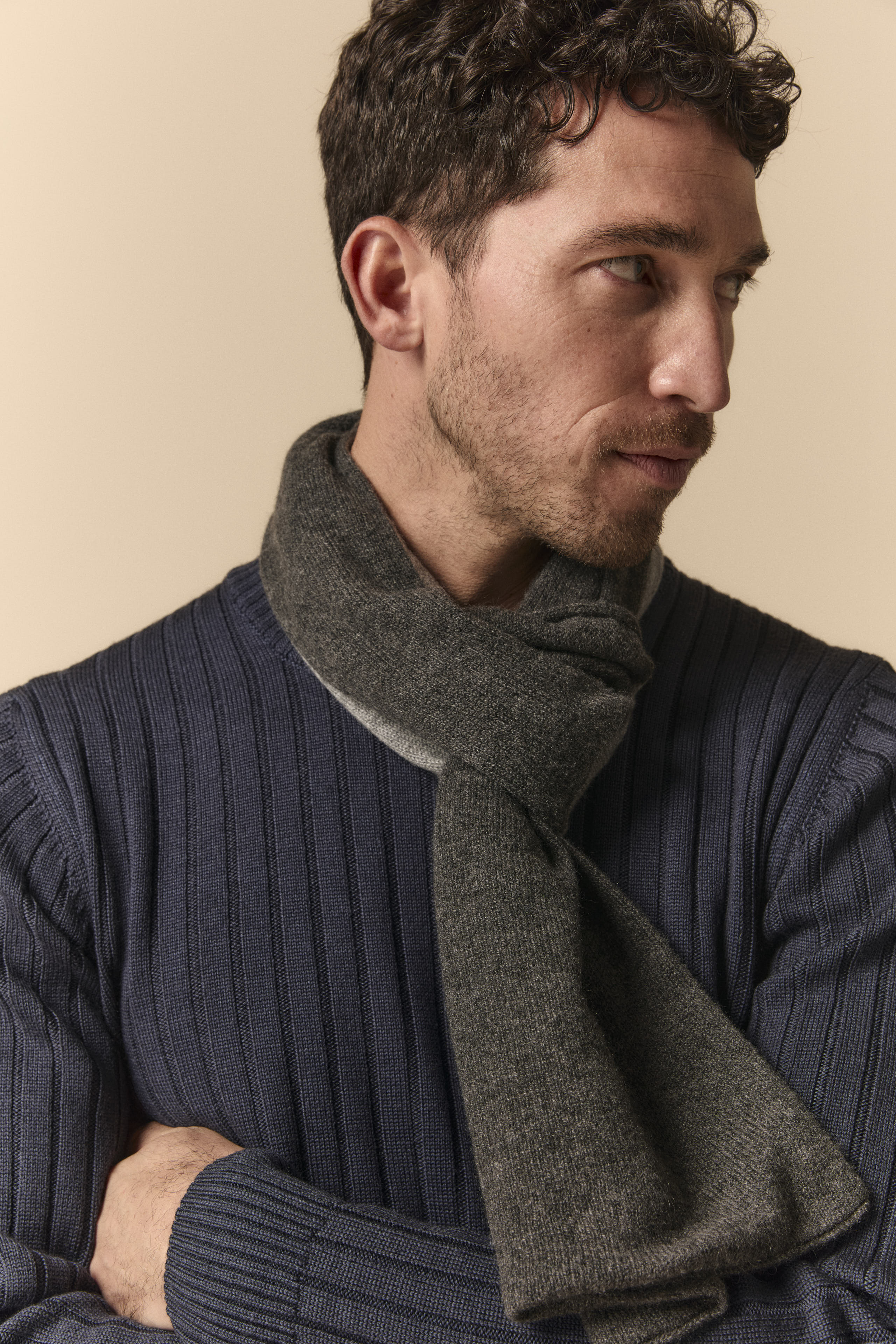 Bicolor cashmere knit collar - Dark grey-Light grey