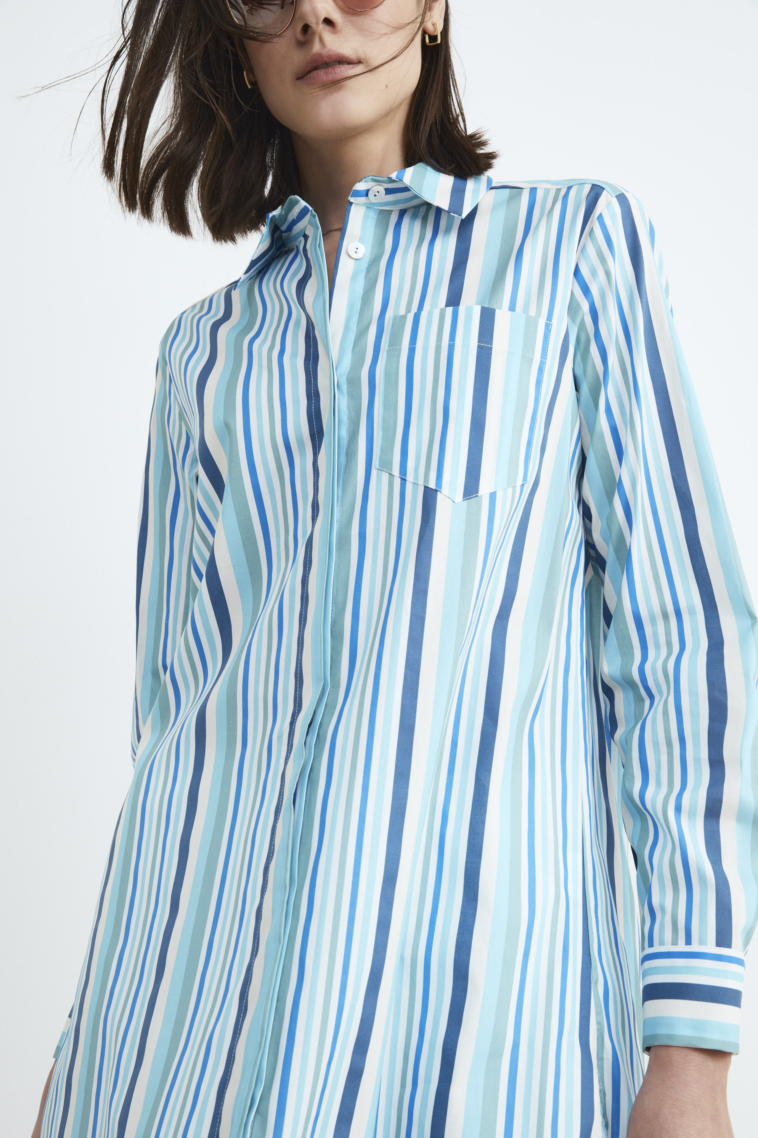 Women’s long shirt - Light blue-White