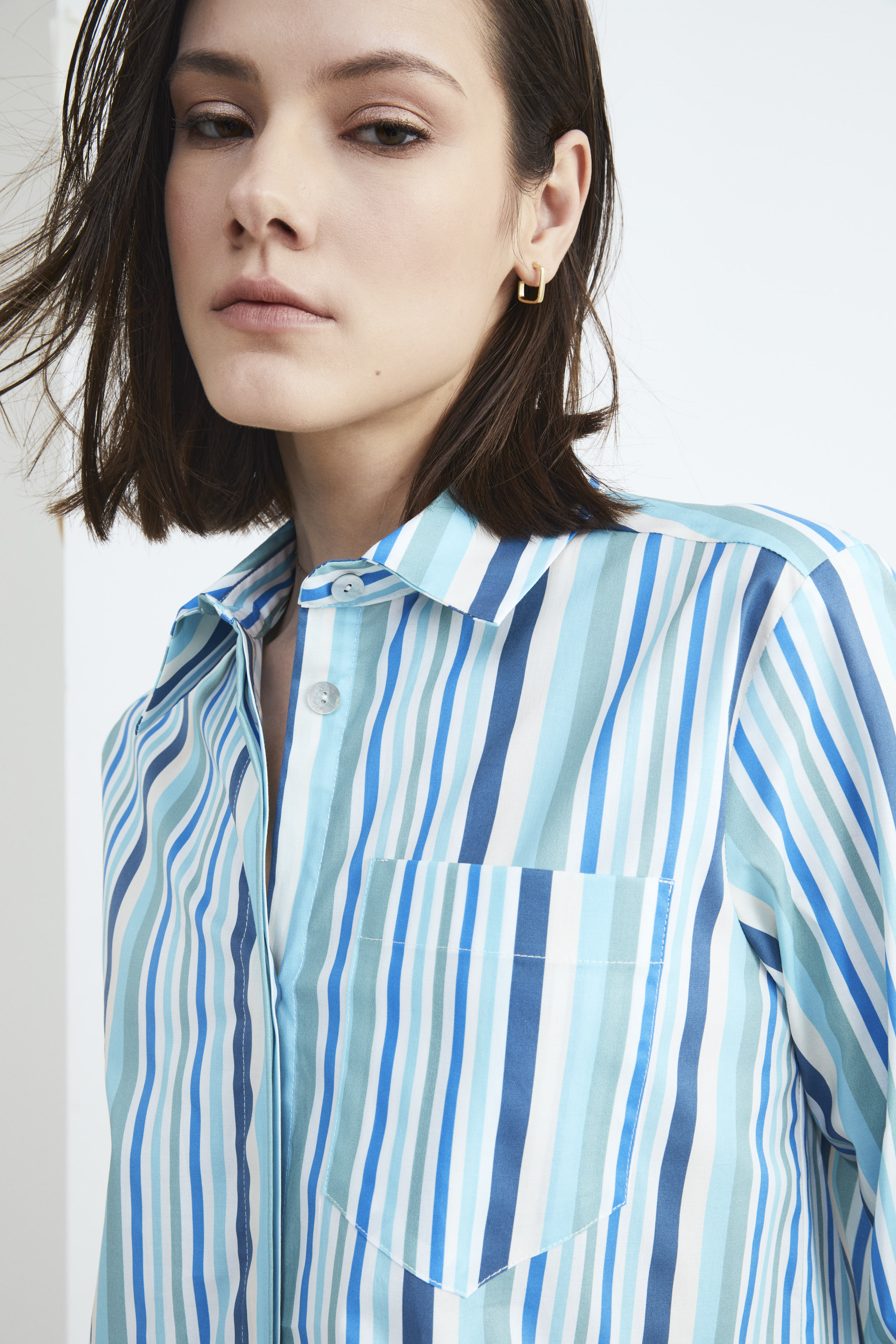 Women’s long shirt - Light blue-White