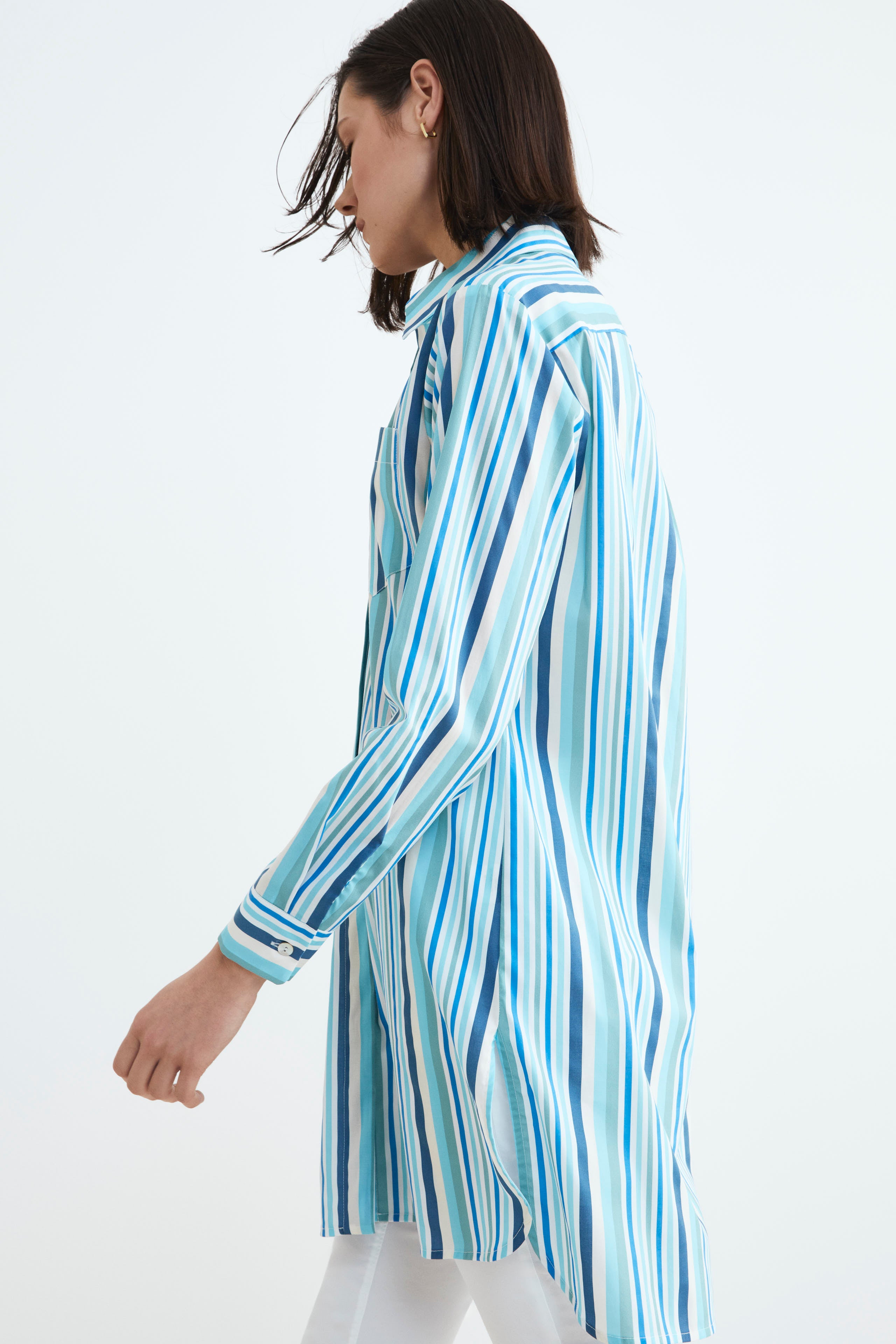 Women’s long shirt - Light blue-White