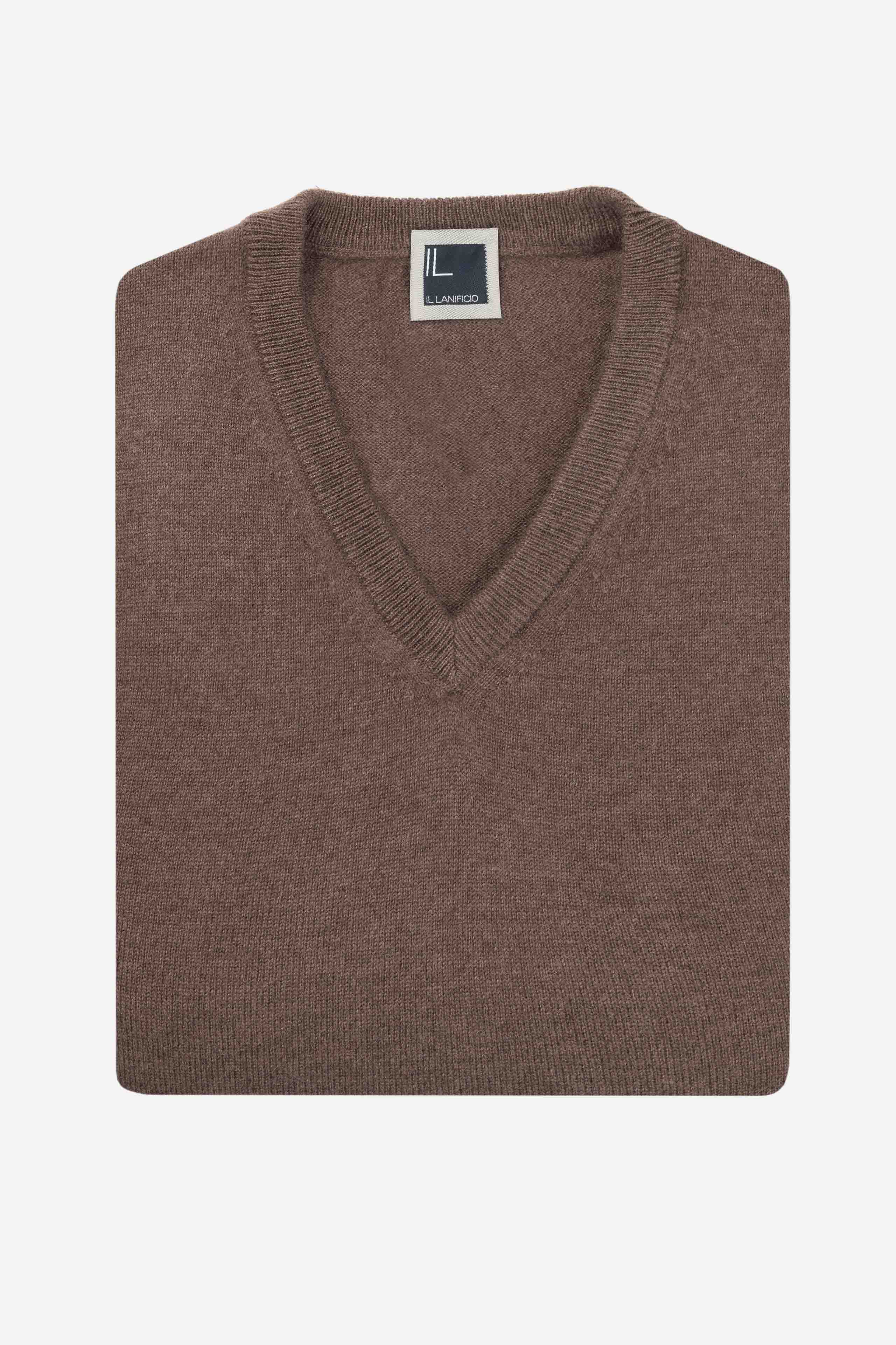 V-neck sweater in cashmere - Cacao brown