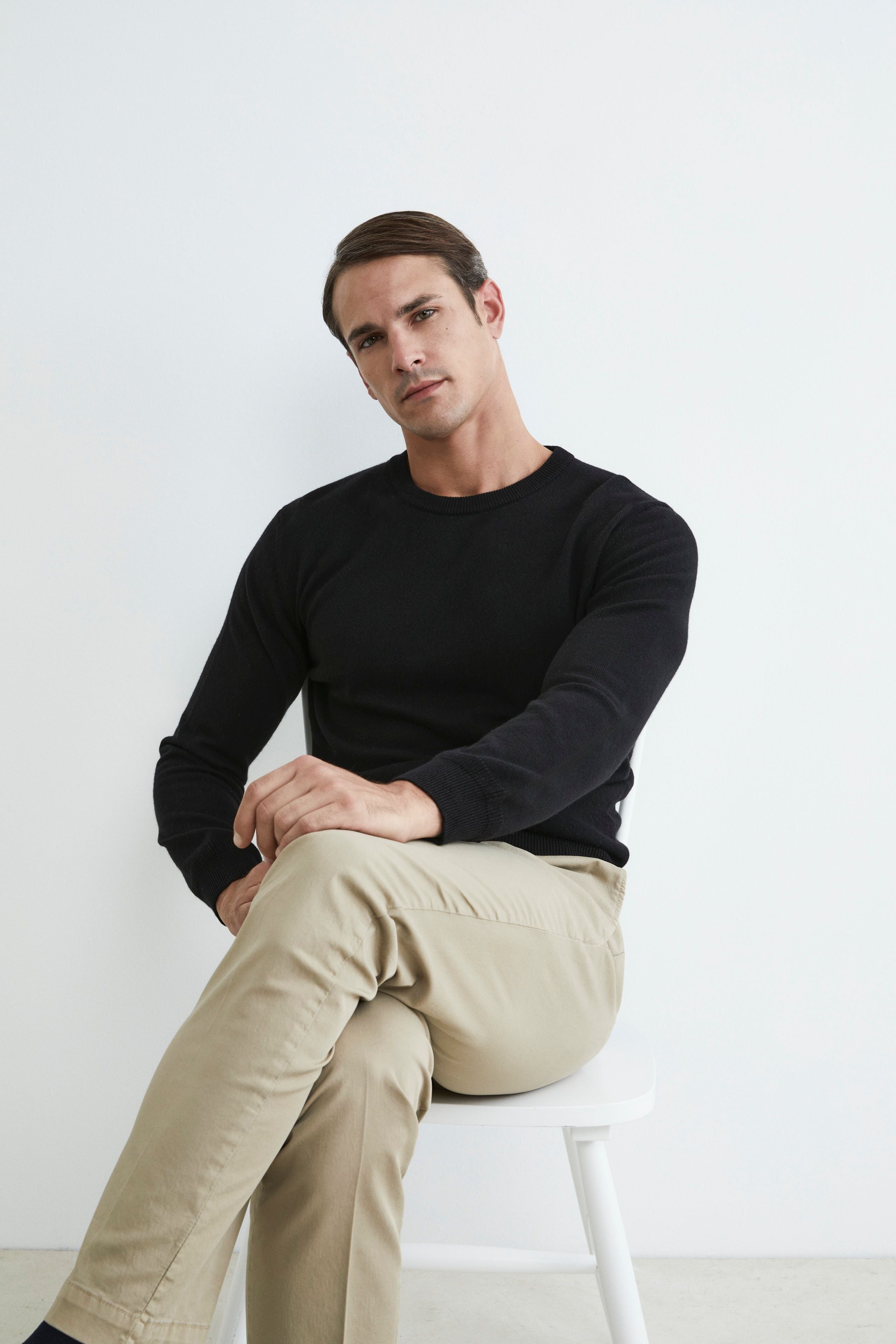 Cashmere and silk crew neck - BLACK