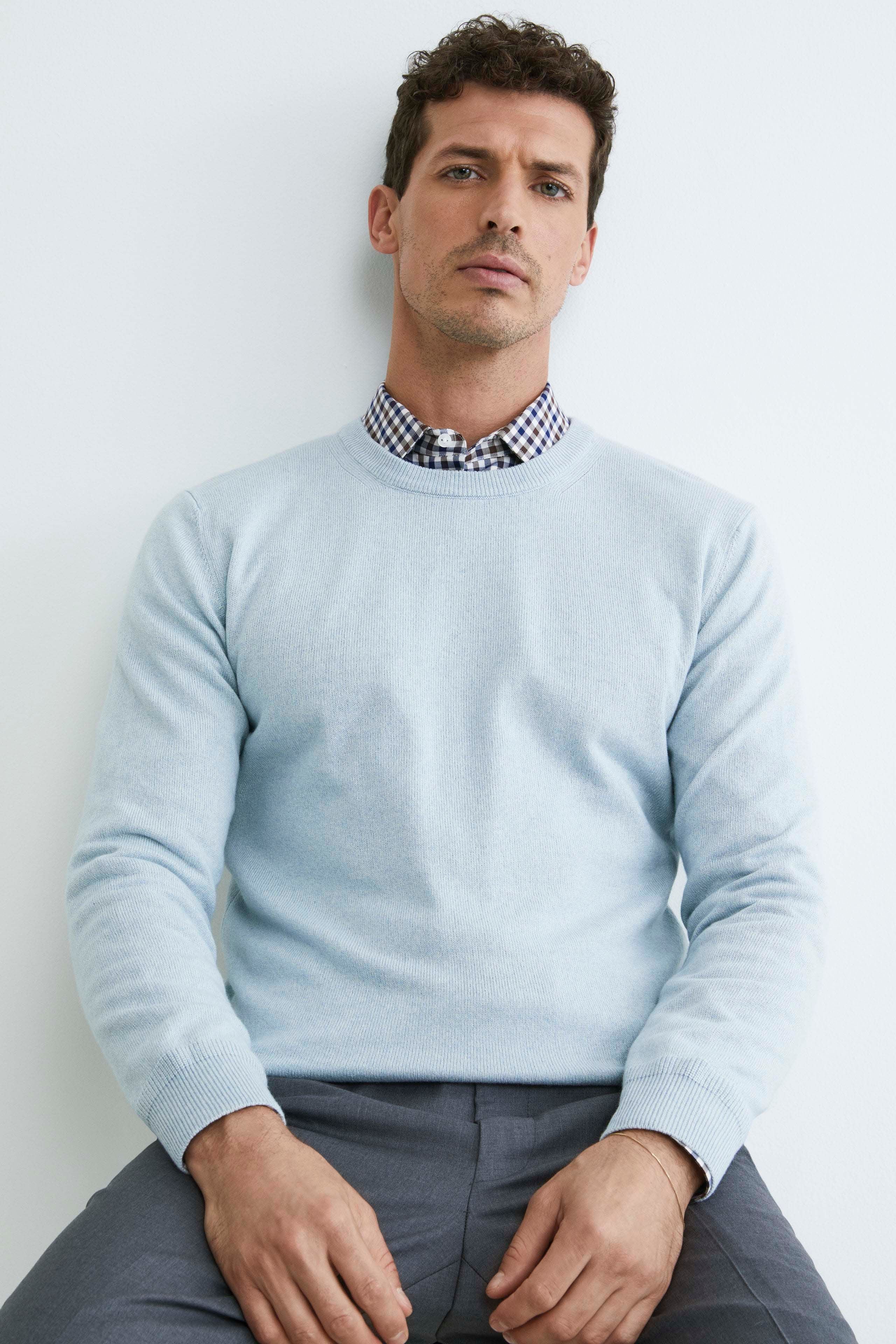 Cashmere and silk crew neck - Light blue