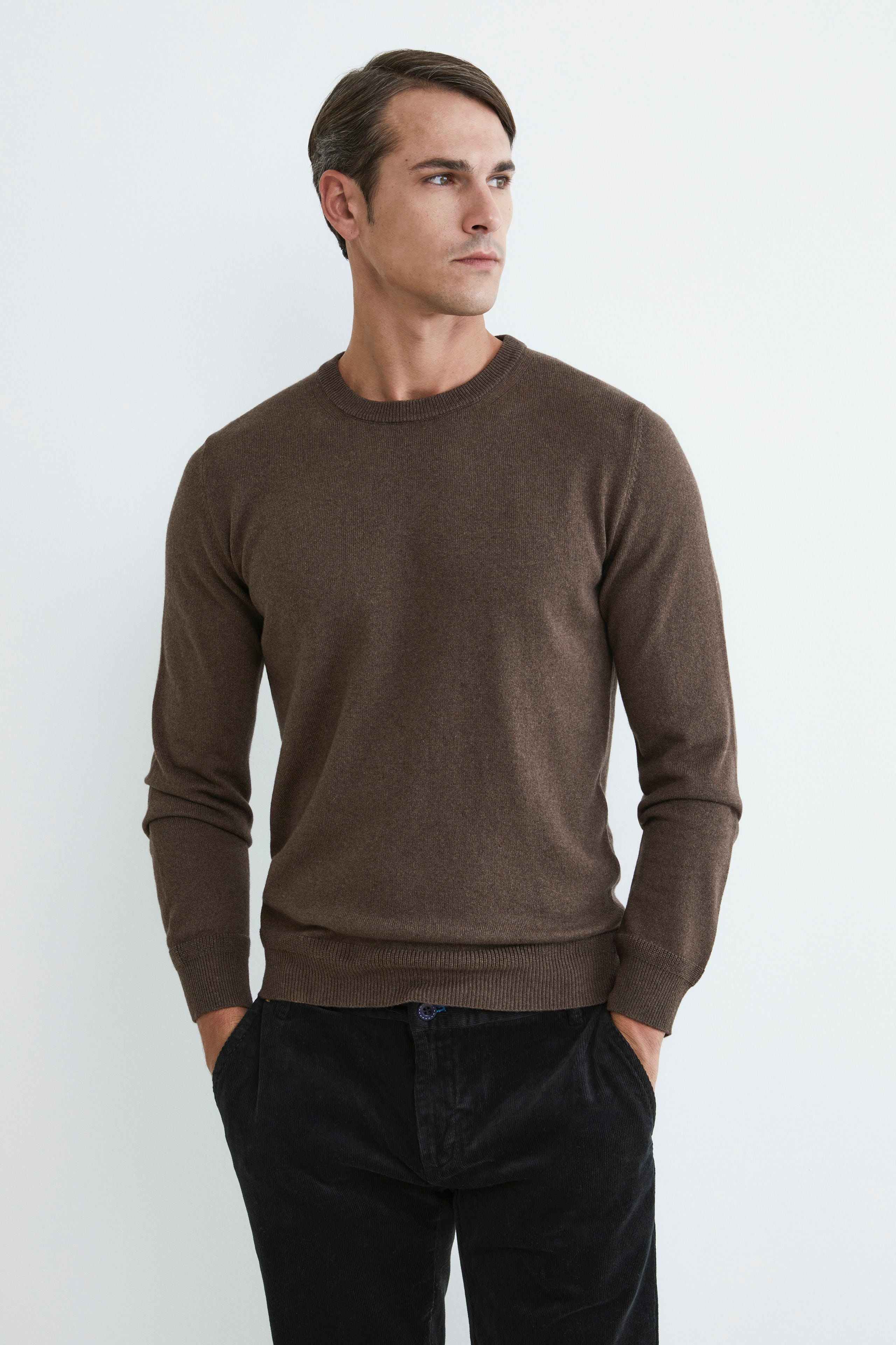 Cashmere and silk crew neck - Cacao brown