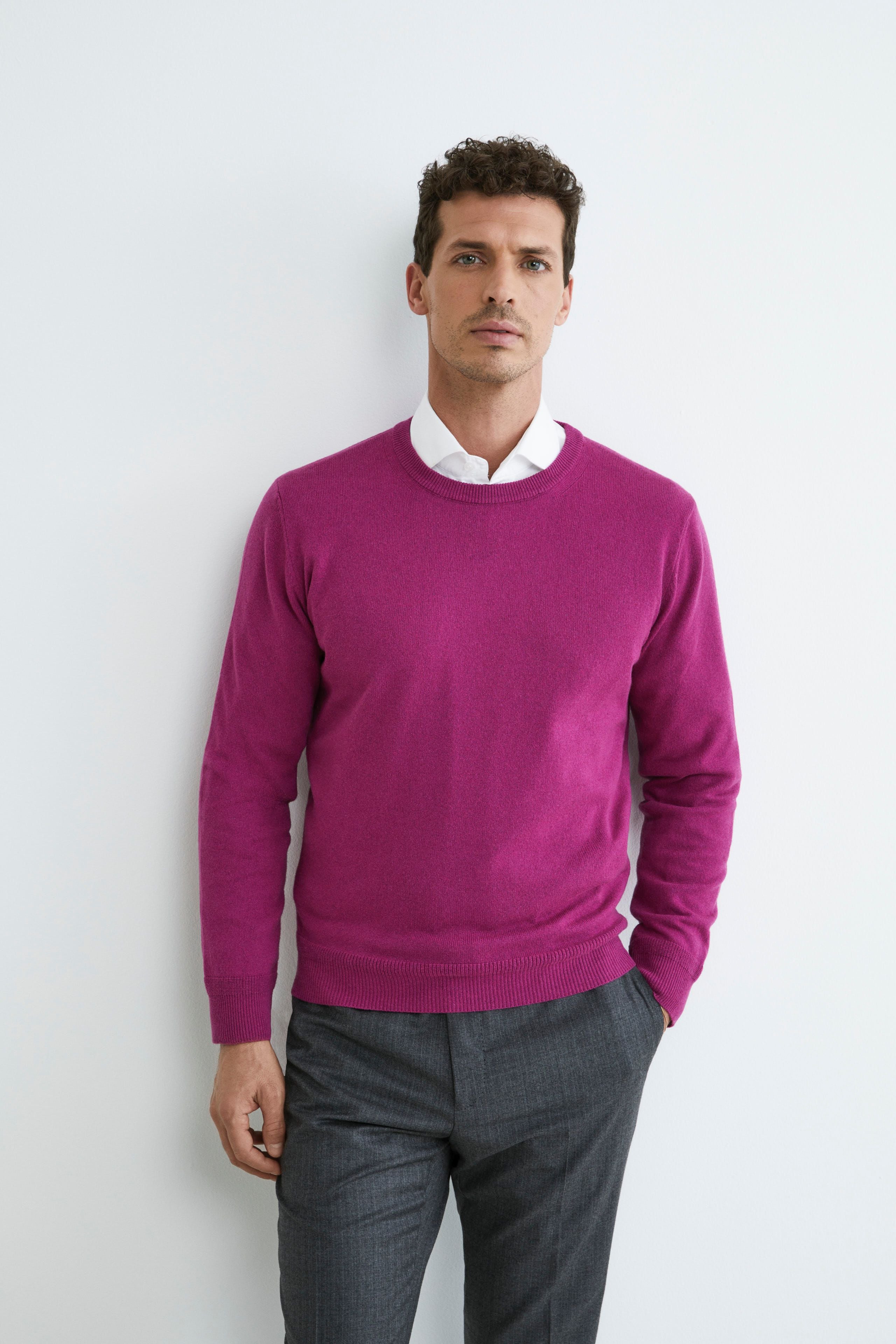 Cashmere and silk crew neck - Fuchsia