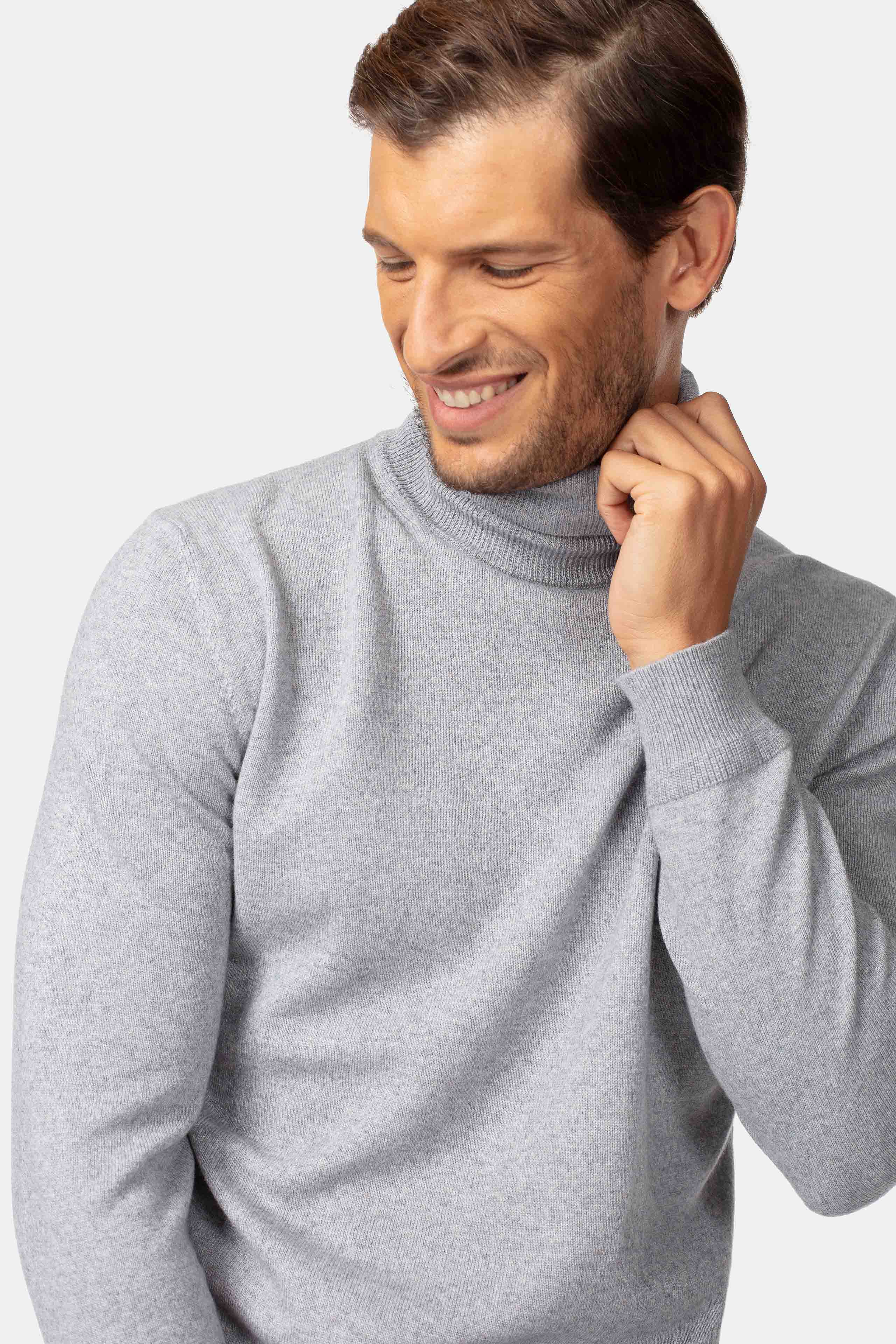 Silk and cashmere turtleneck - Grey melange