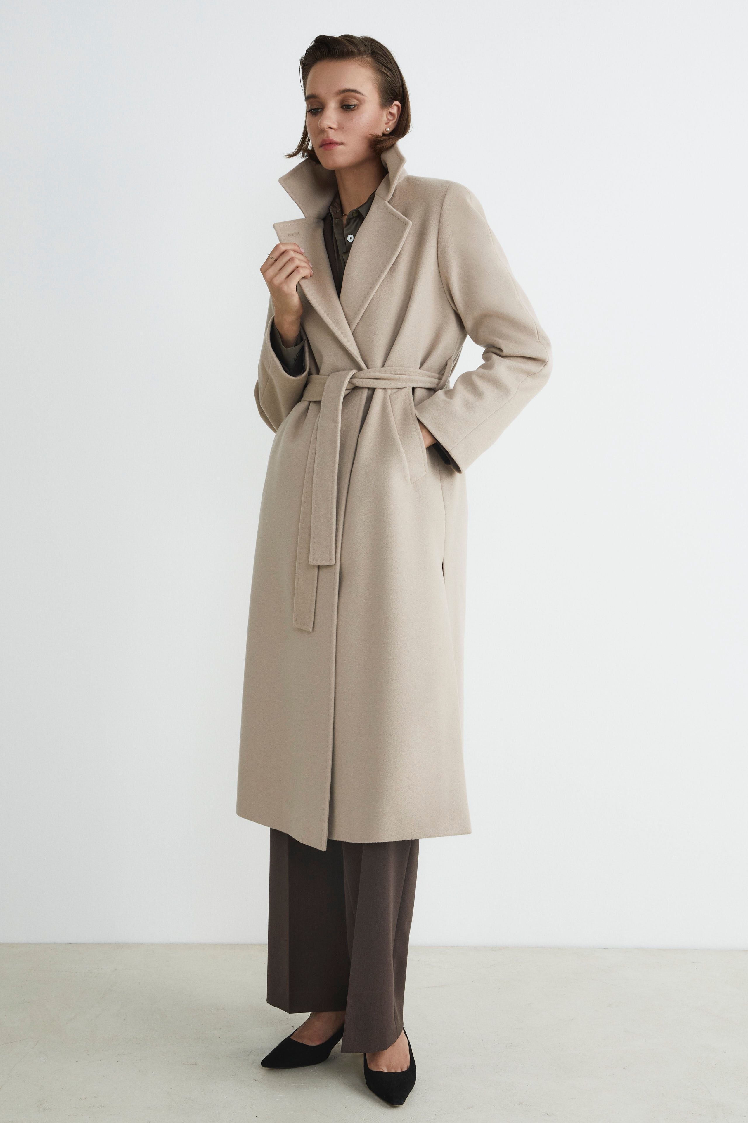 Manteau long en laine et cachemire - Blanc craie