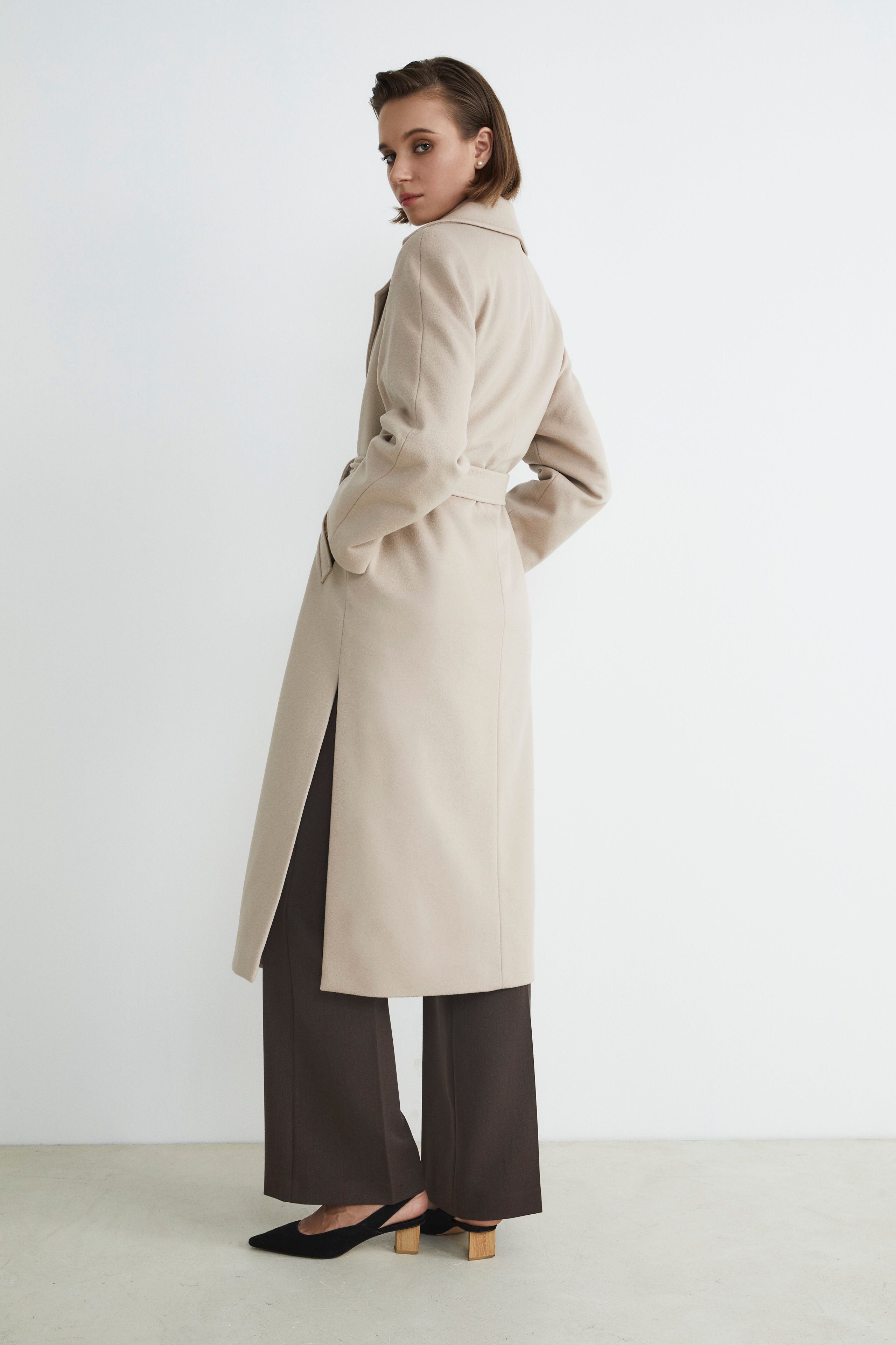 Manteau long en laine et cachemire - Blanc craie