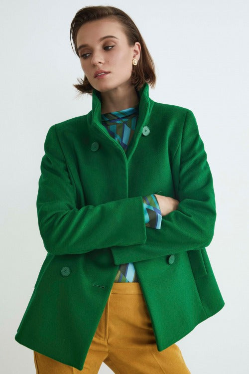 Short double-breasted coat - Grass green