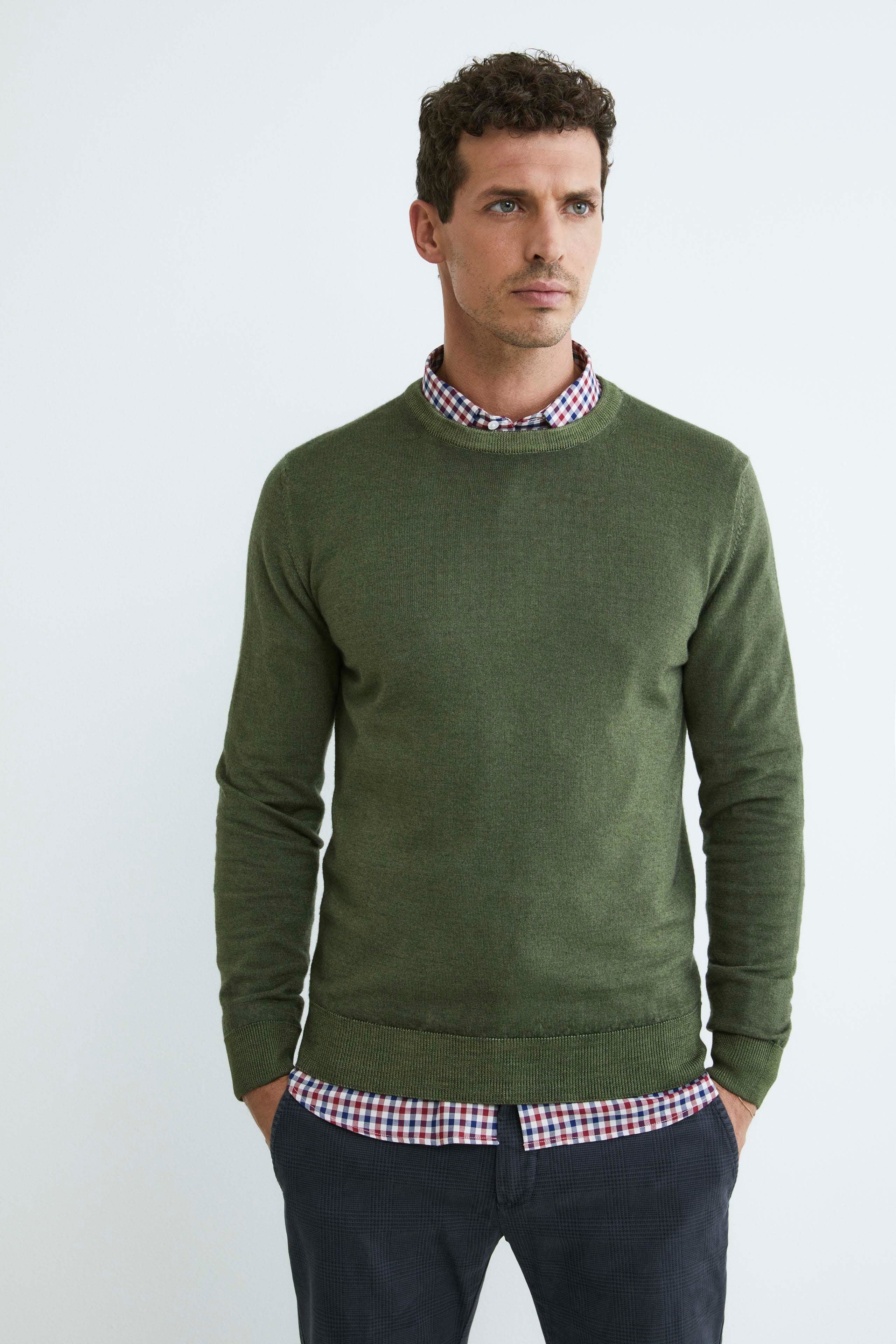 Merino wool crew-neck sweater - Military green