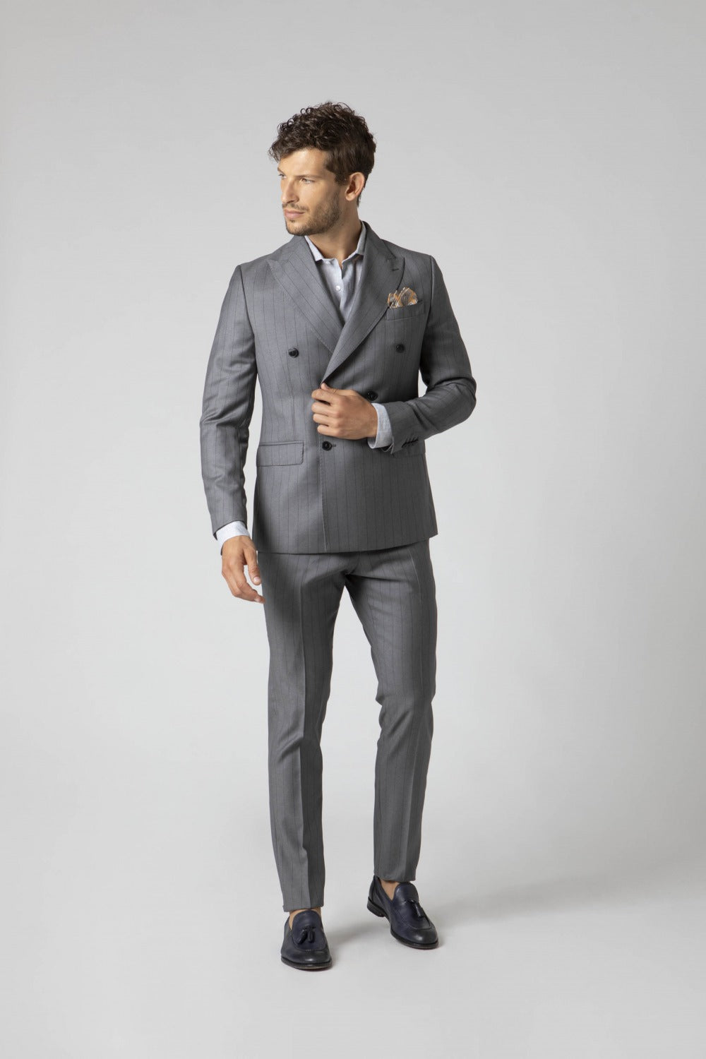 Blue double breasted suit - Grey pinstripe