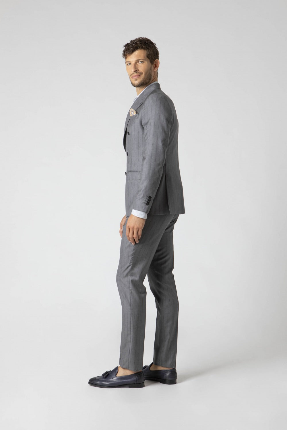 Blue double breasted suit - Grey pinstripe