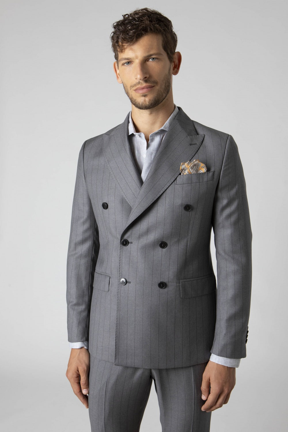 Blue double breasted suit - Grey pinstripe