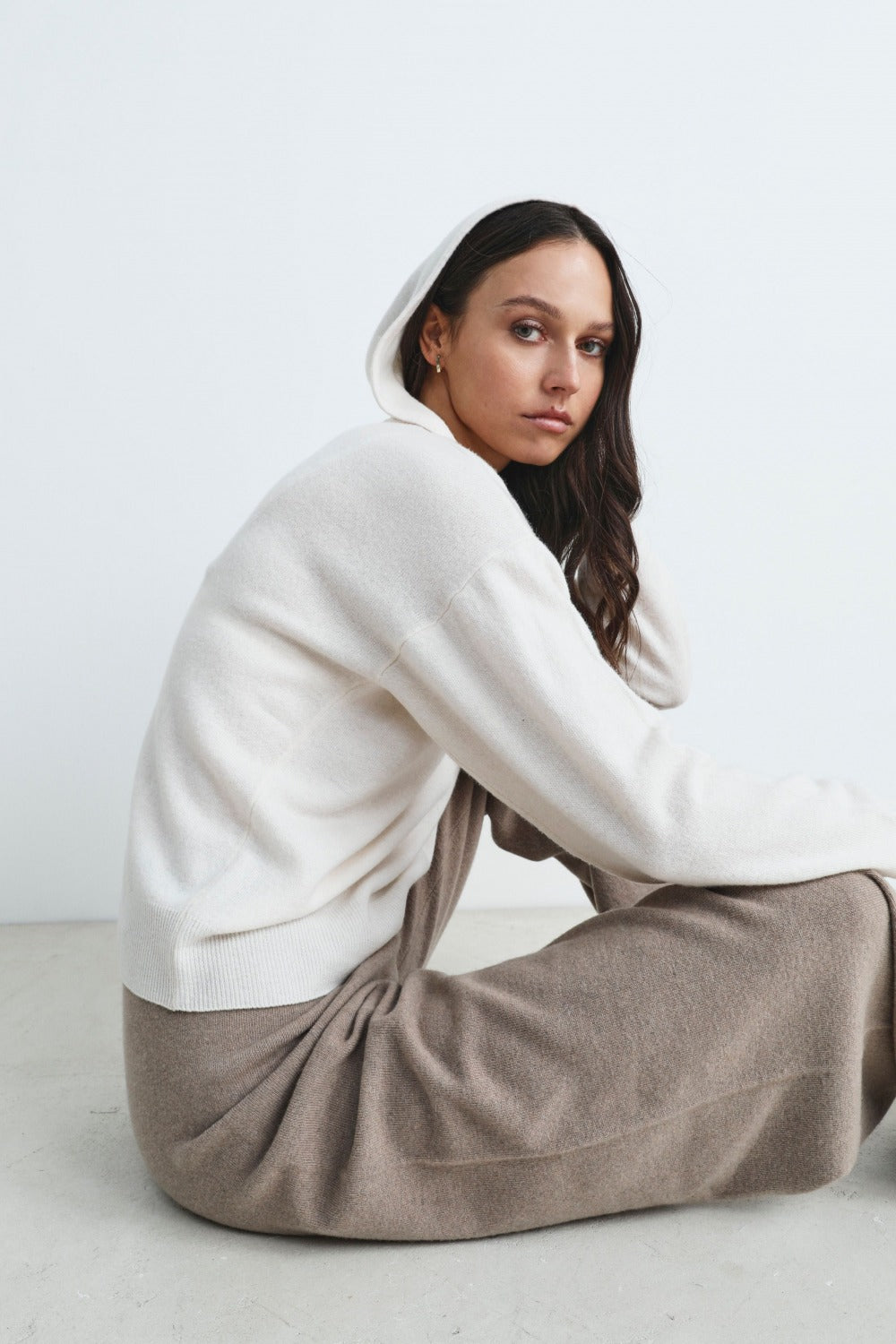 Pull à capuche en laine et cachemire - Blanc crème