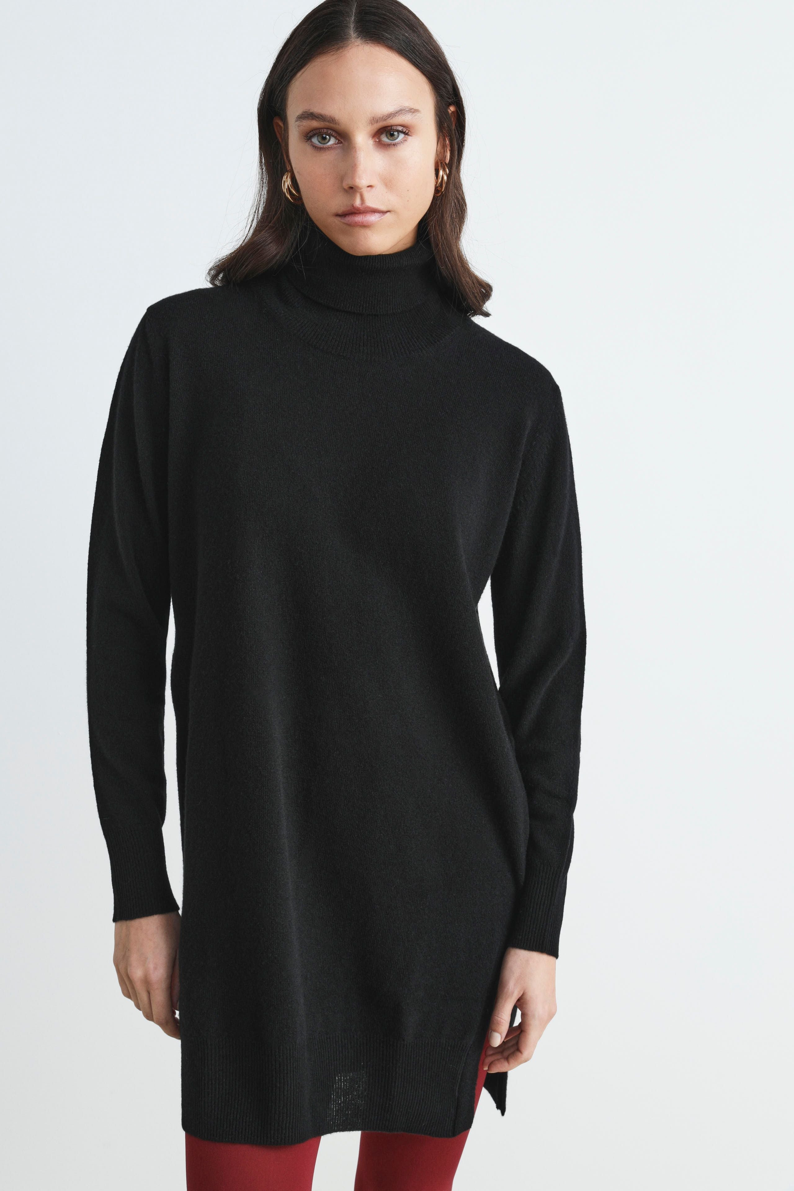 Wool turtleneck dress - BLACK