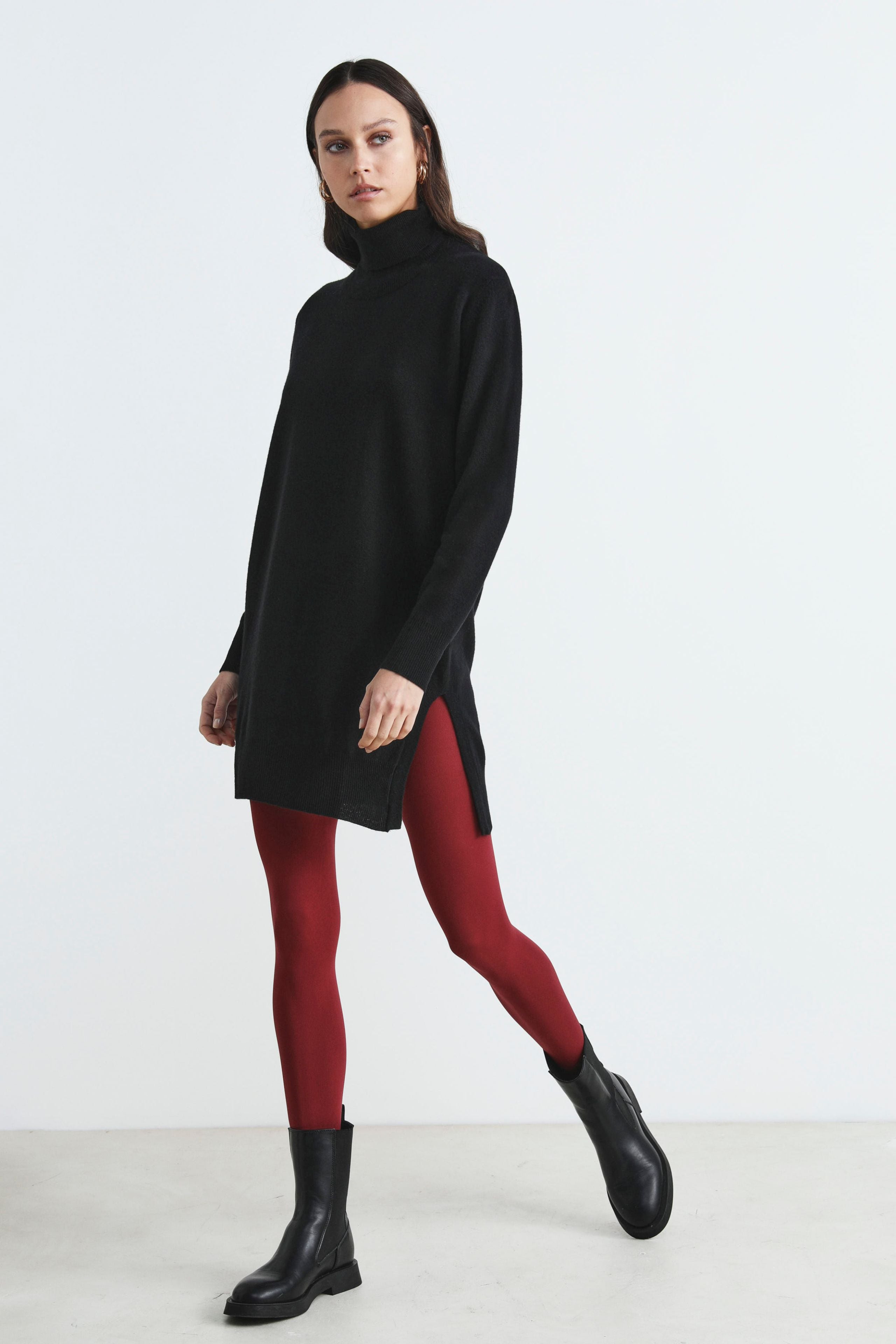 Wool turtleneck dress - BLACK