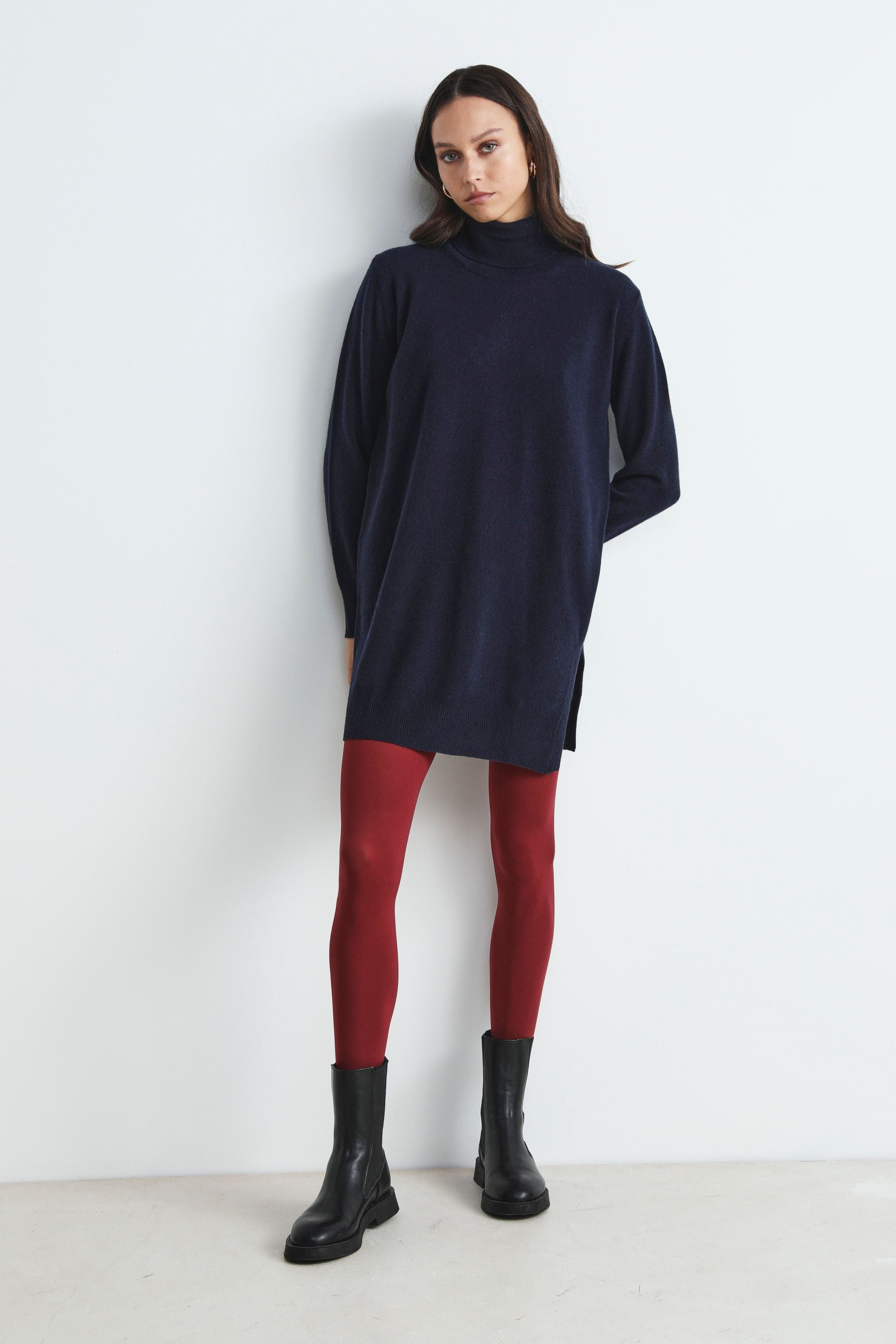 Wool turtleneck dress - BLUE