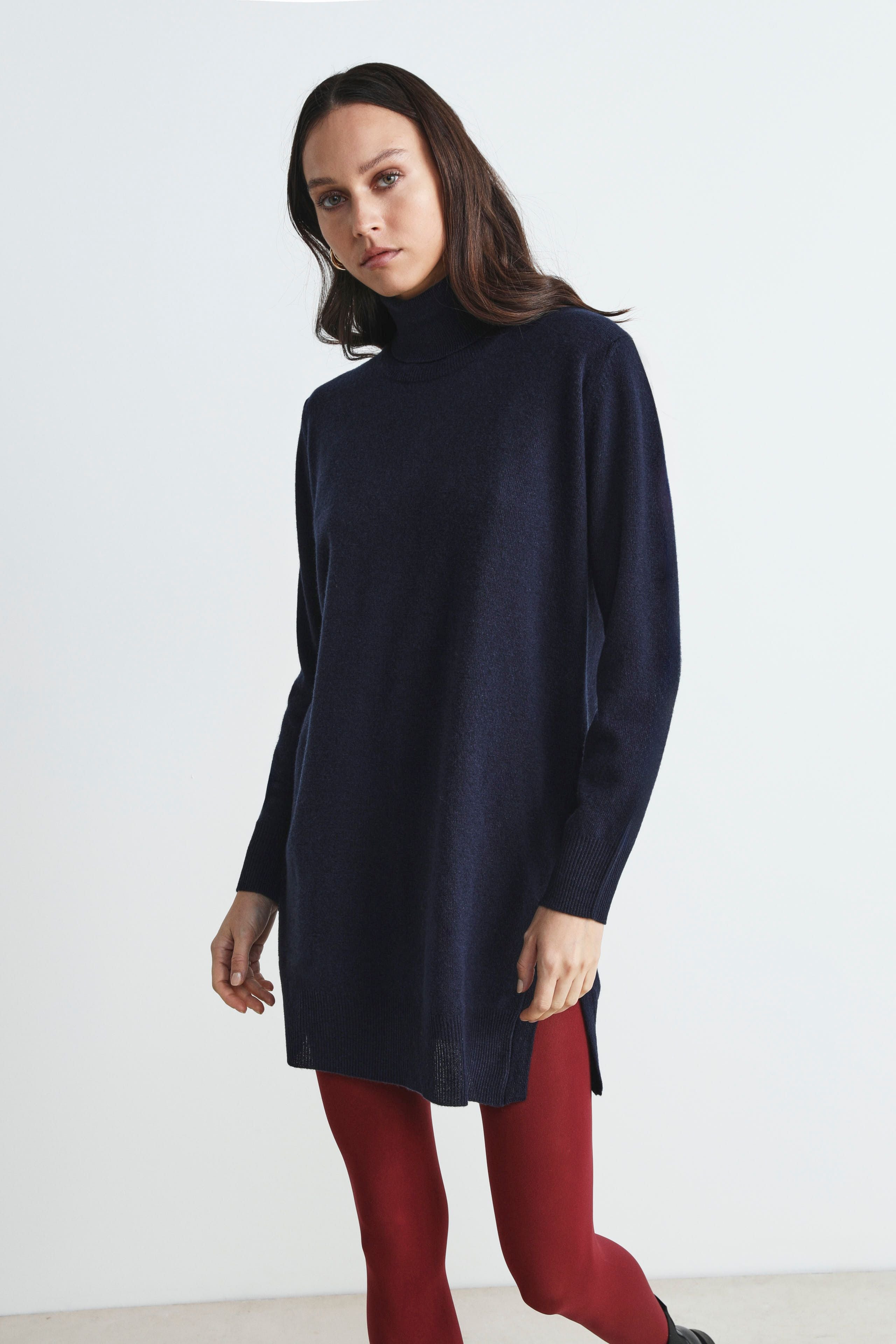 Wool turtleneck dress - BLUE