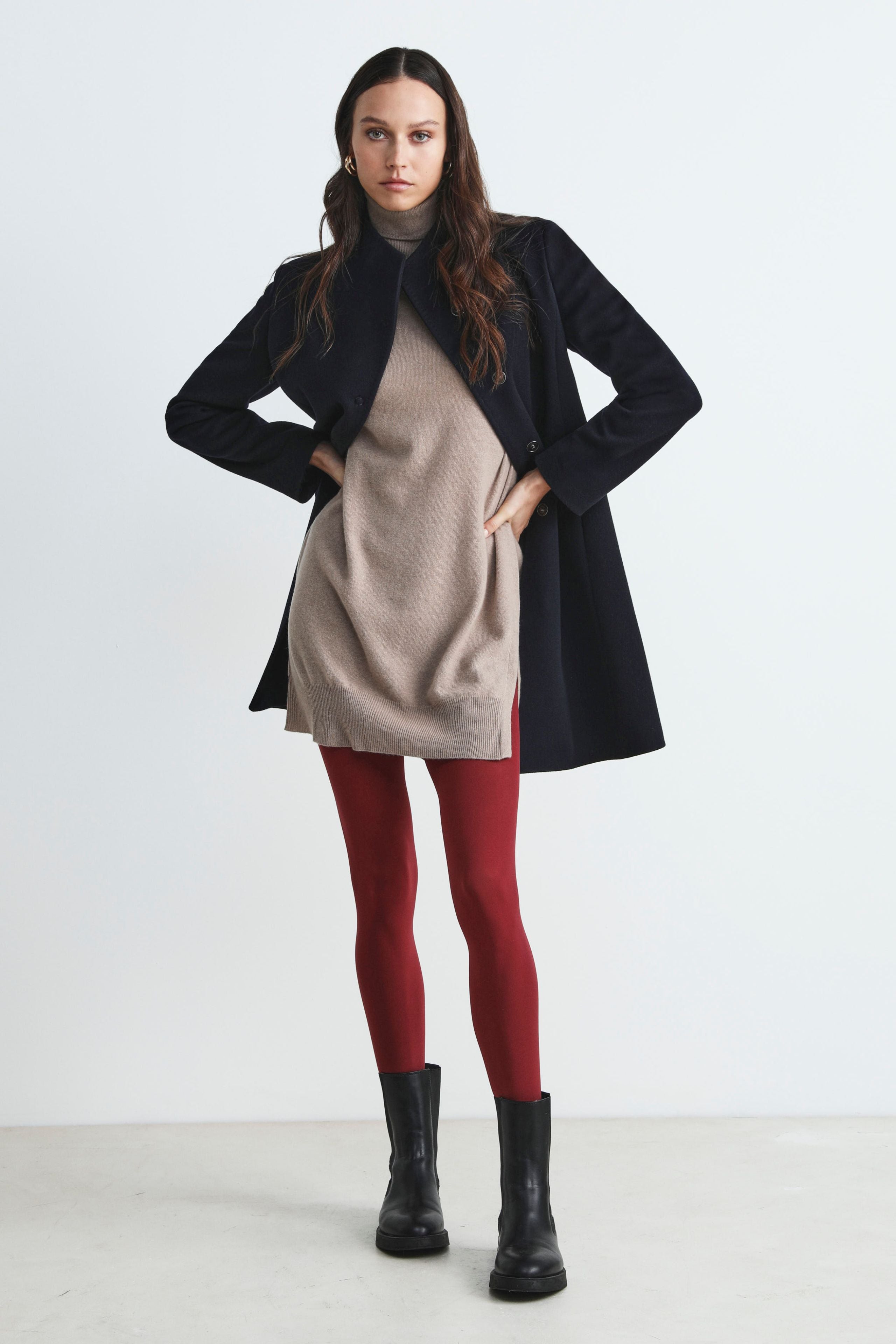 Wool turtleneck dress - Brown