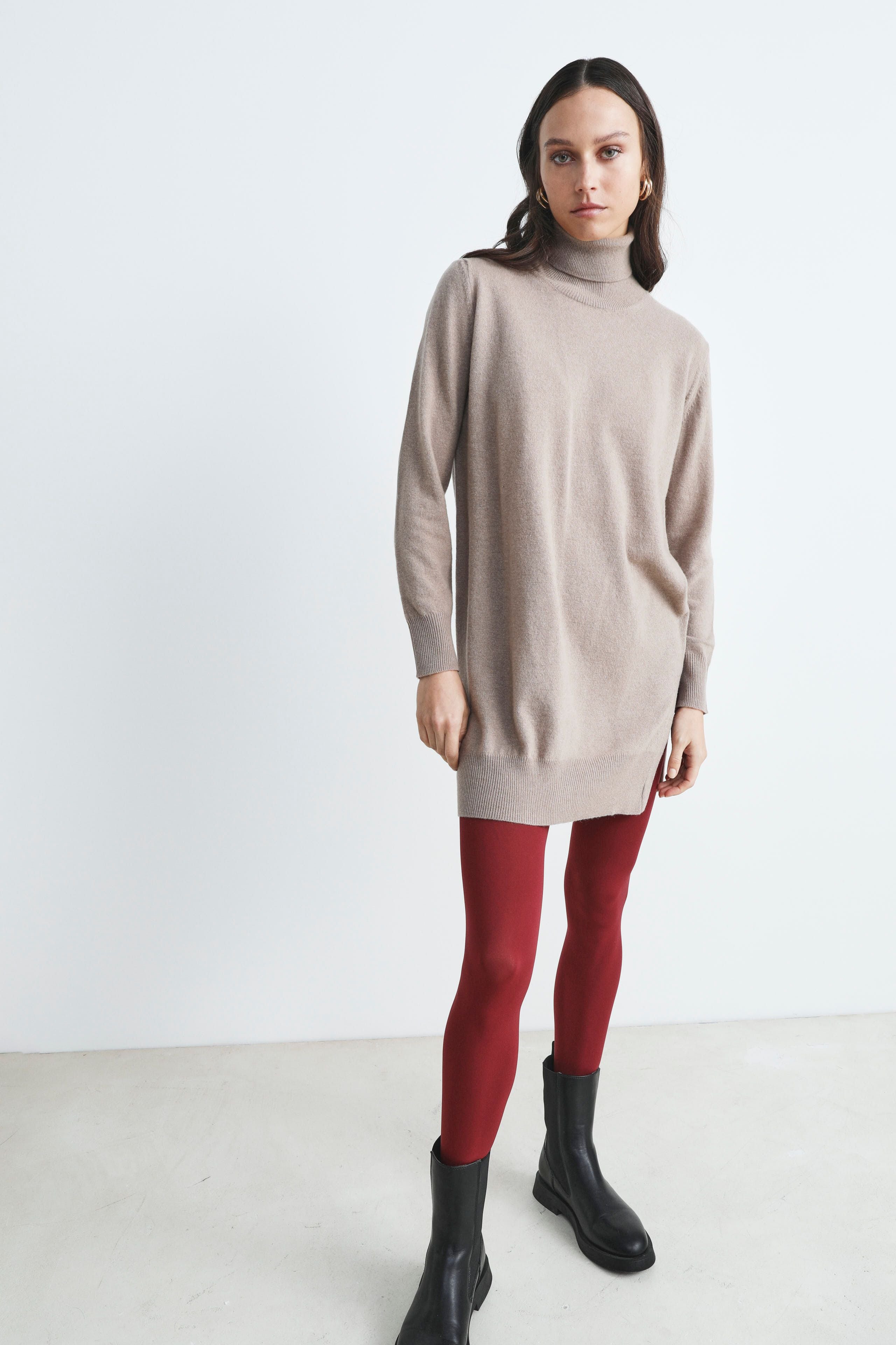 Wool turtleneck dress - Brown