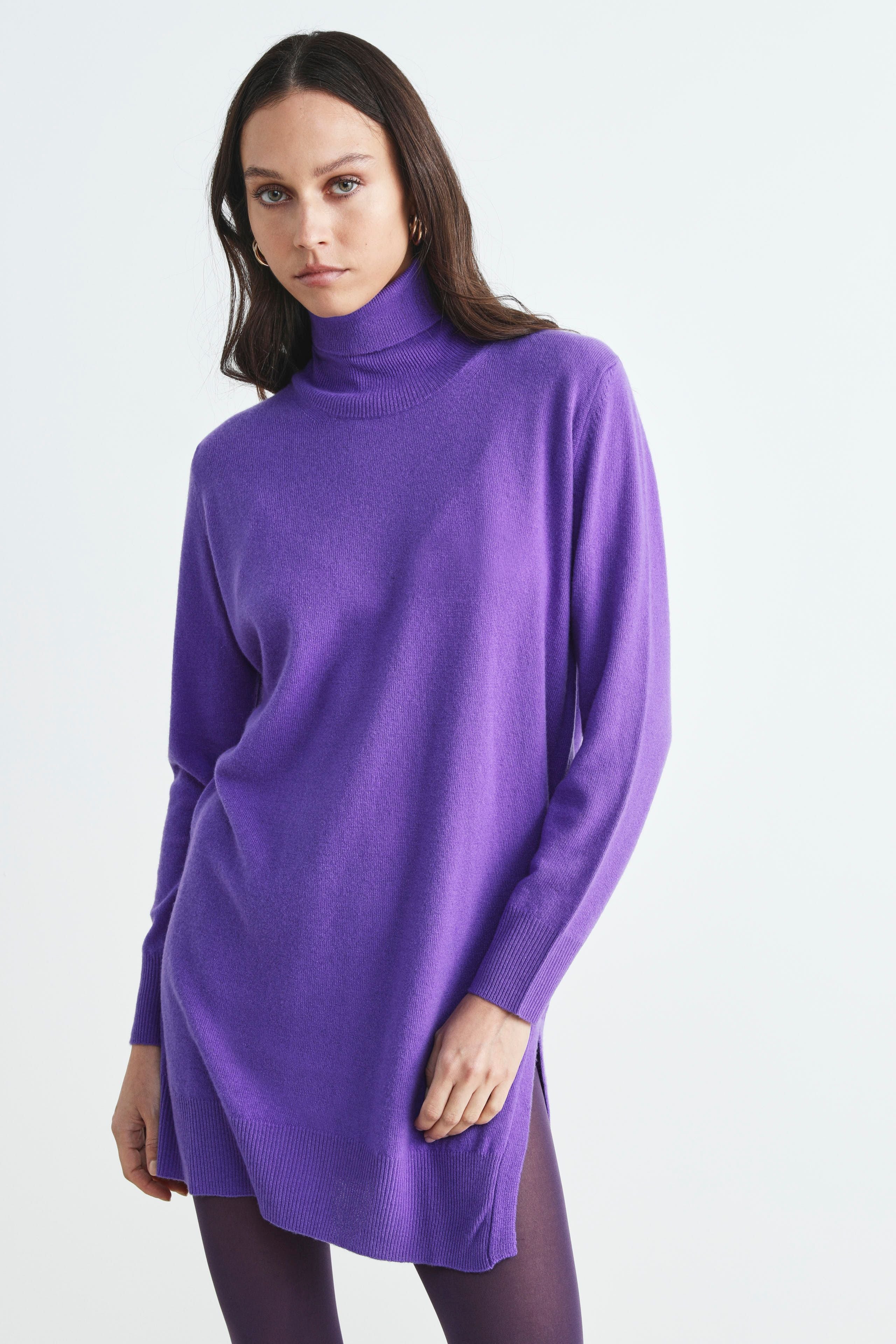 Wool turtleneck dress - Purple