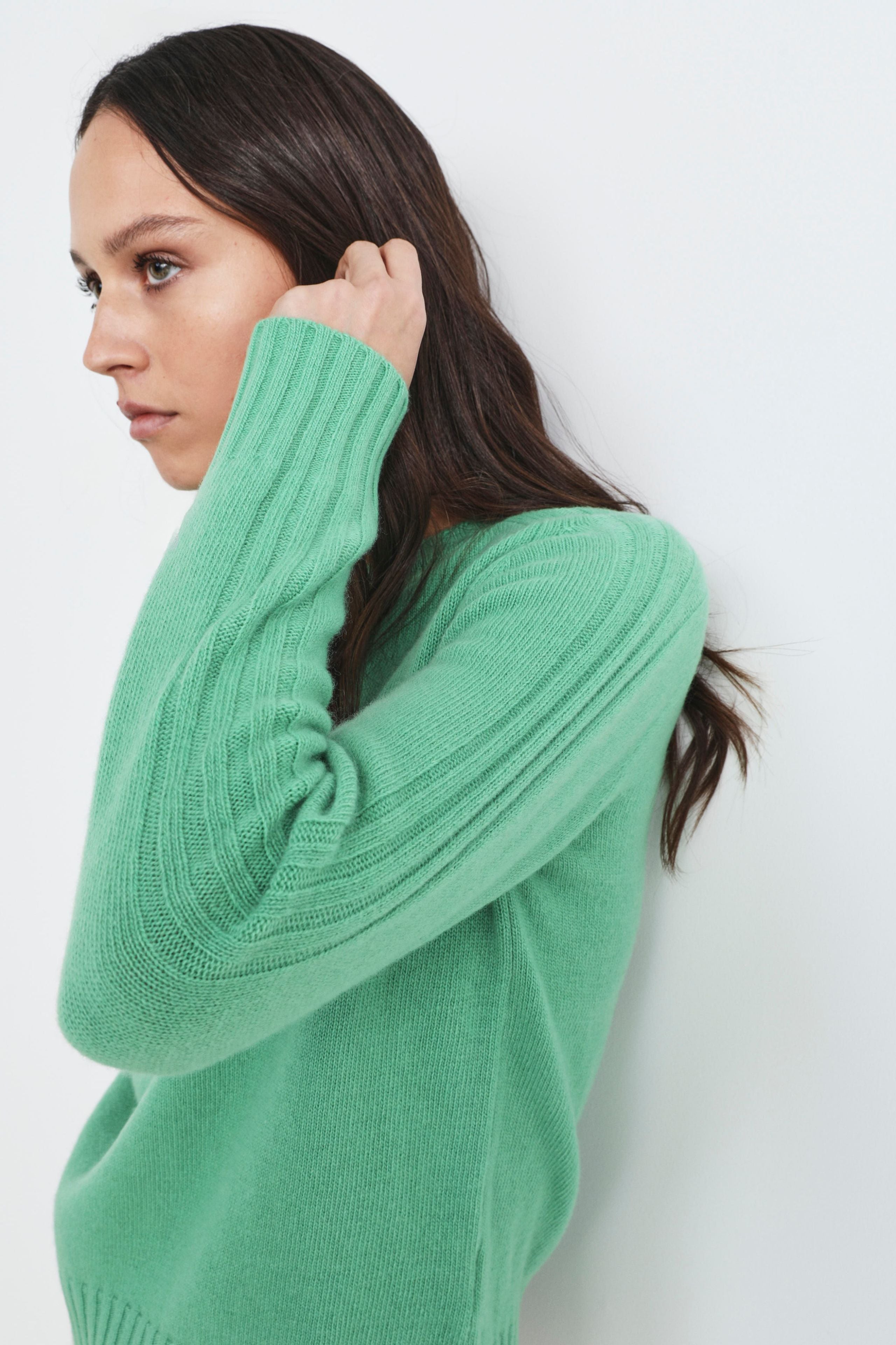 Pull en laine et cachemire à encolure bateau - Vert menthe