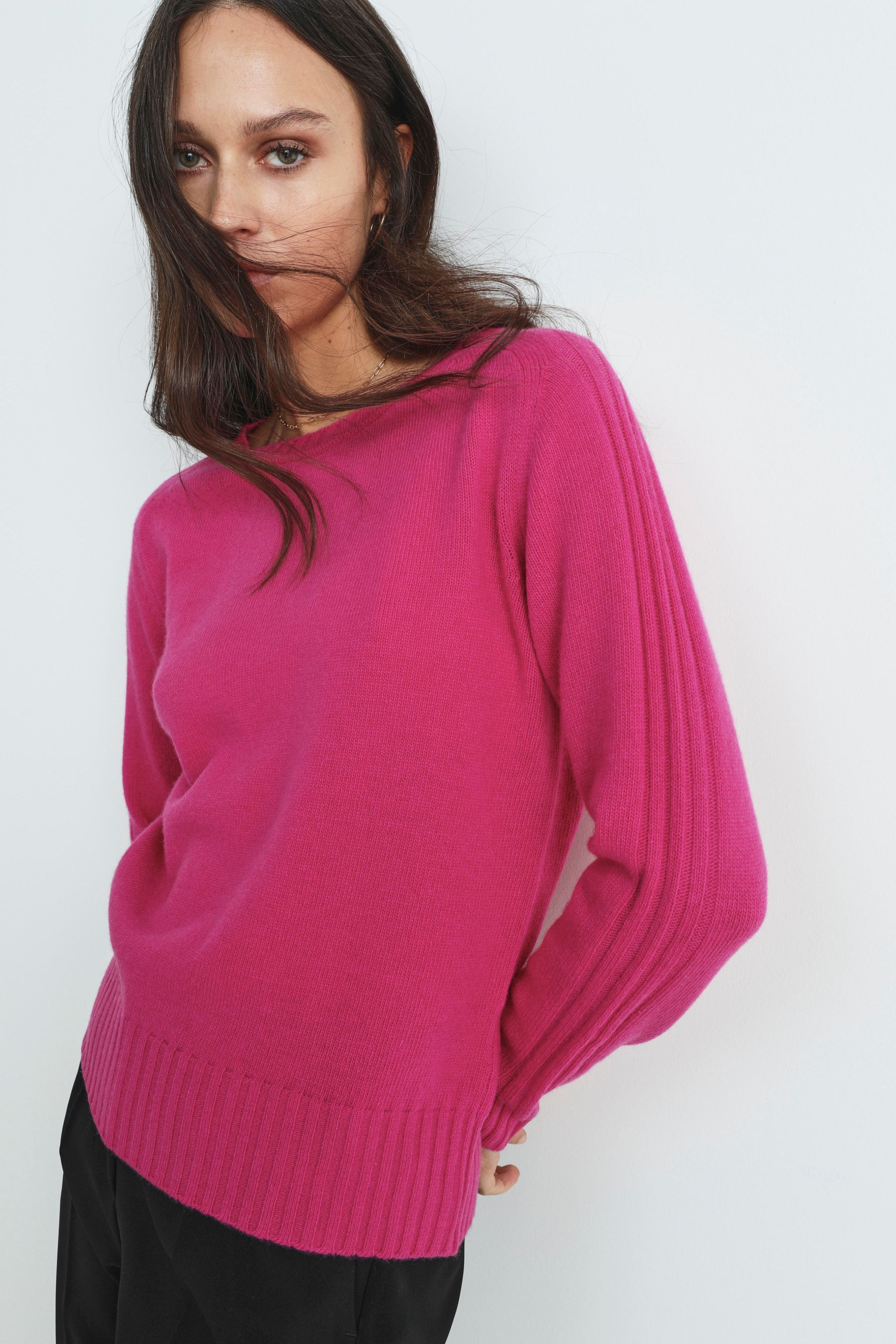 Wool and cashmere sweater with boat neckline - PINK