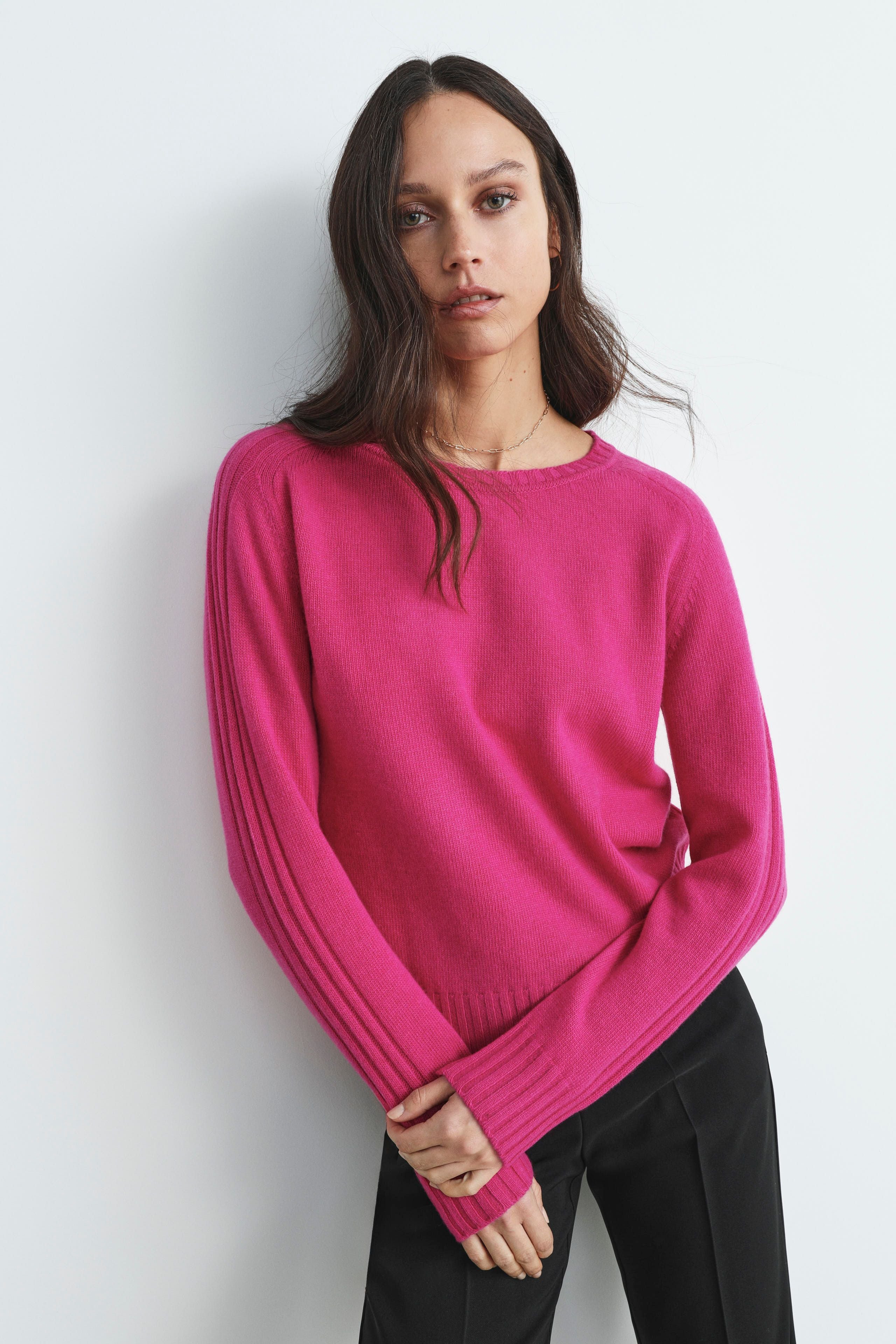 Wool and cashmere sweater with boat neckline - PINK