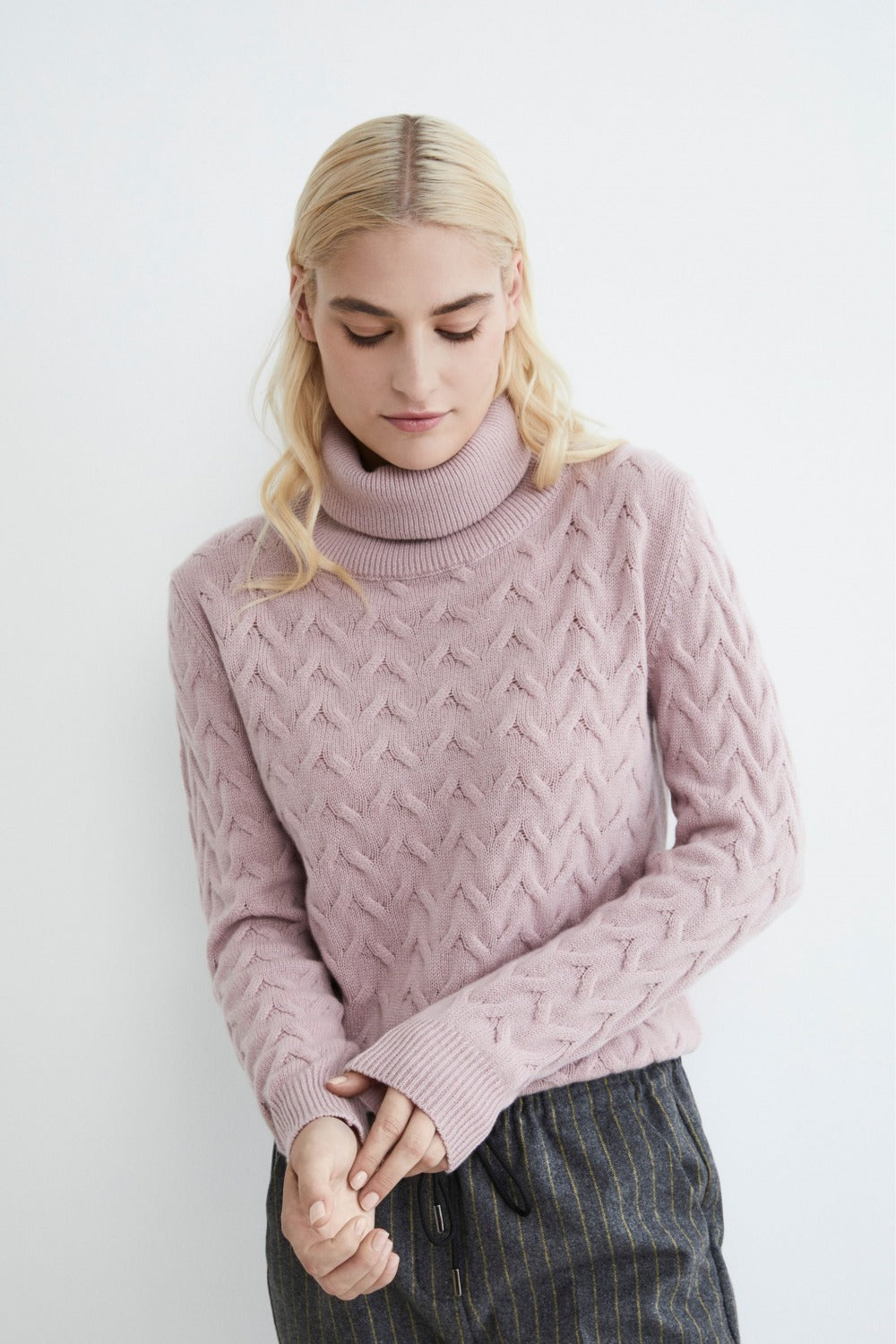 Cashmere sweater with braids - Old pink