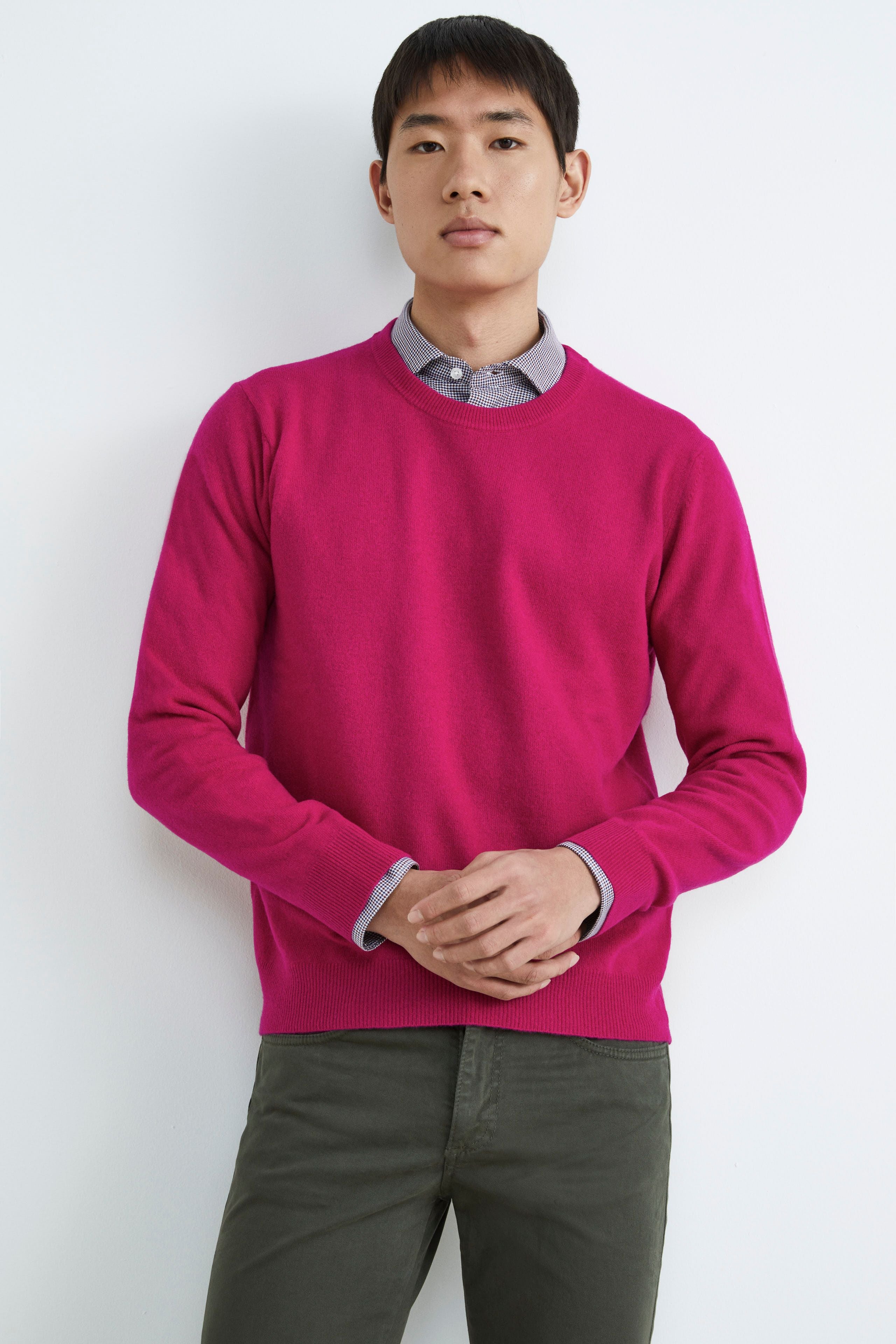 Crew-neck sweater in wool - MAGENTA