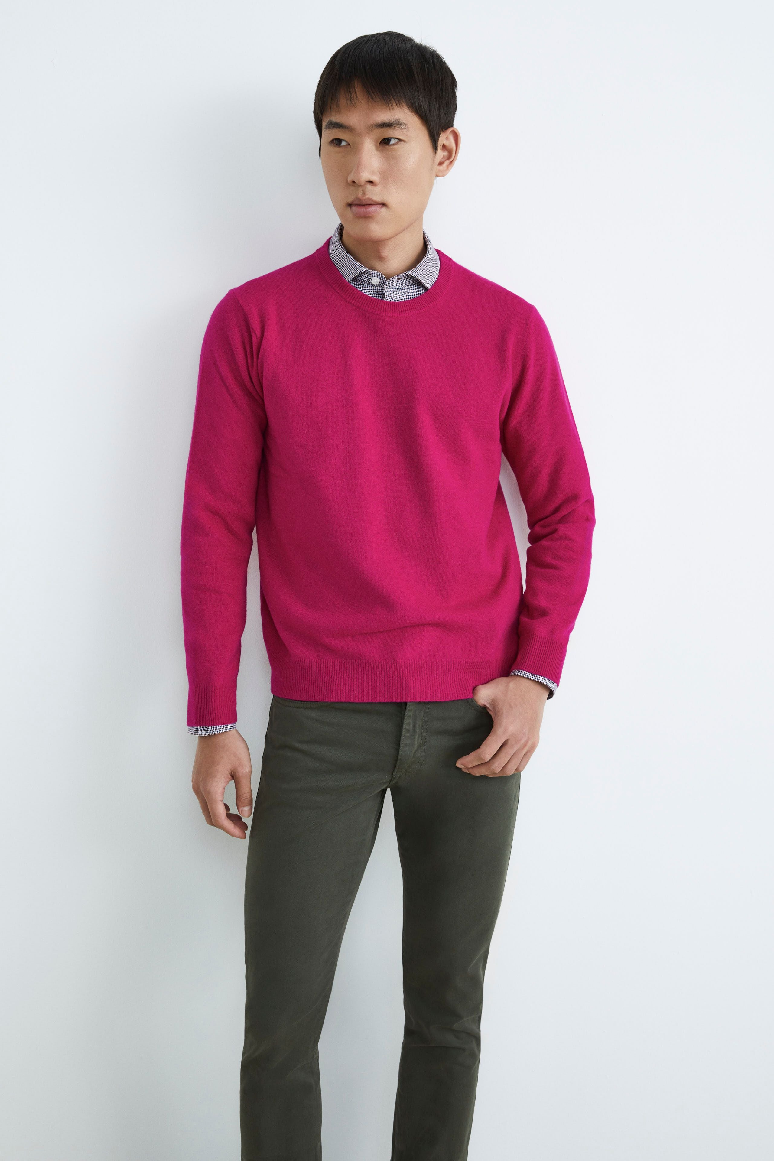 Crew-neck sweater in wool - MAGENTA